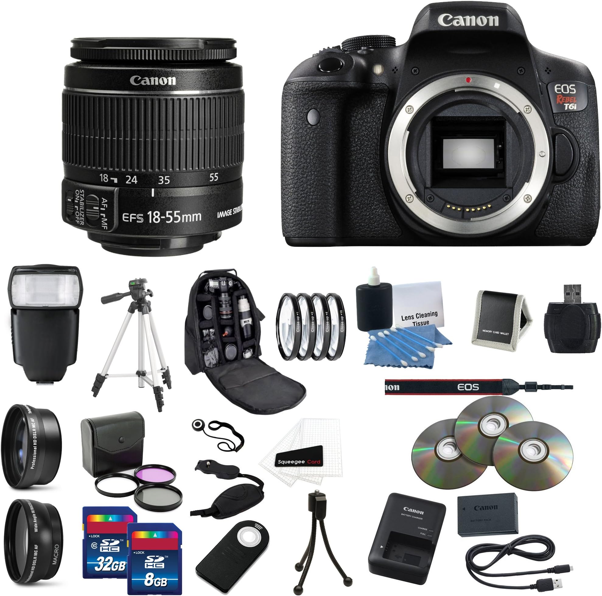 Canon EOS Rebel T6i 24.2 MP Digital SLR Camera with 18-55mm f/3.5-5.6 STM Lens Complete Mega Kit Ultimate Professional Camera Accessory Bundle