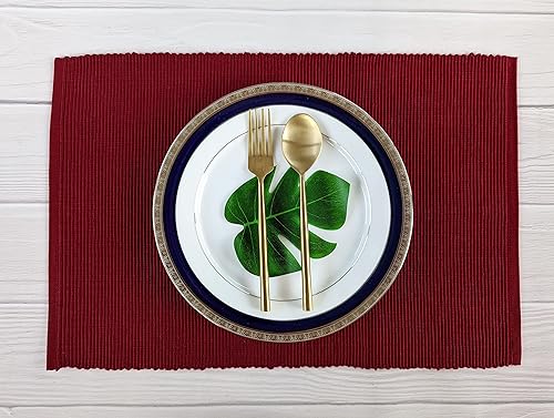 Miniatura 6 de AVKA Studio Paquete de manteles de algodón acanalado y servilletas con estampado de algodón, paquete de 6 unidades, rojo, blanco y granate