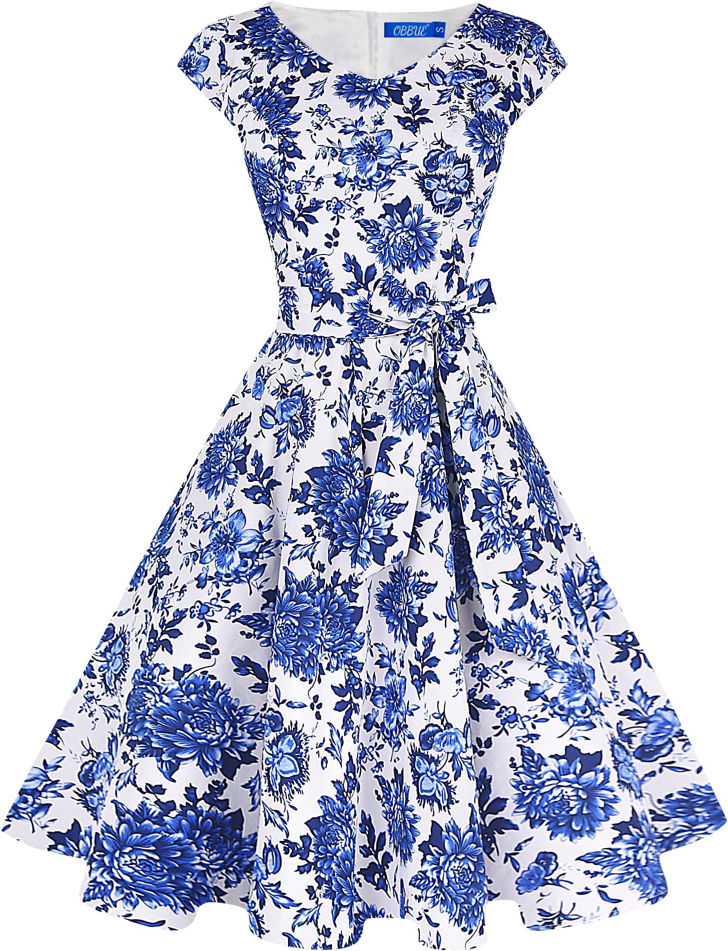 Women's Vintage Cocktail Dresses V Neck 1950s Dresses Homecoming Party Short Sleeves Dress with Pockets