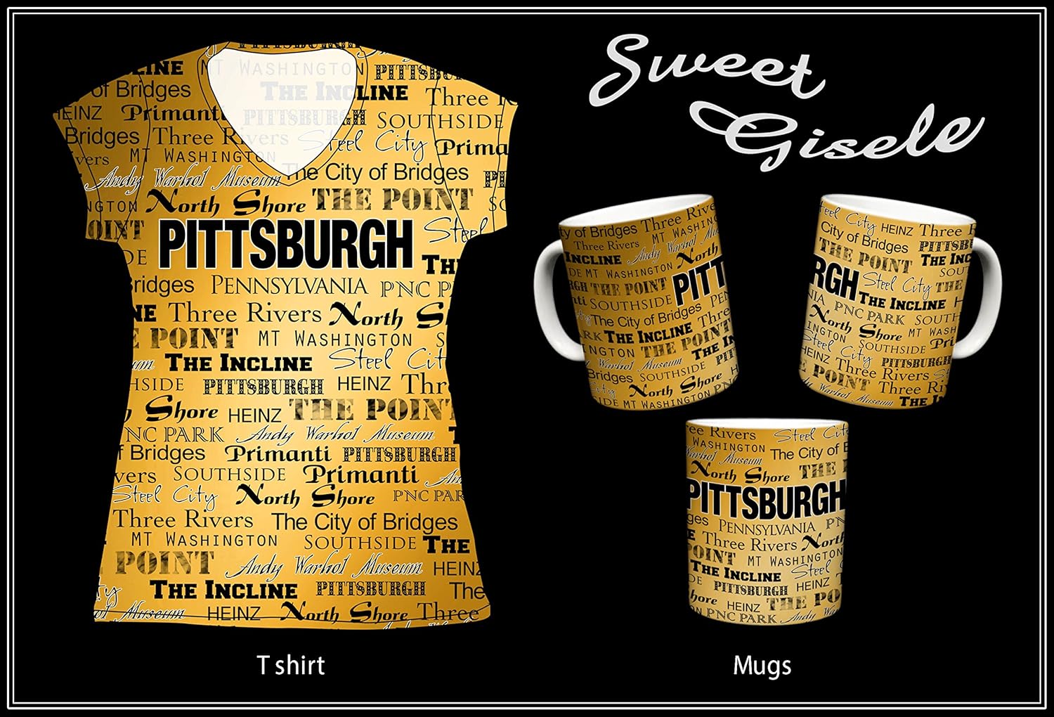 🔥 City of Pittsburgh Inspired Mug, Ceramic Coffee Cup, Printed Text Theme, Pennsylvania Pride, Area Landmarks, Black & Yellow Detail, Yellow Accent, Great Novelty Gifts 11 Fl Oz