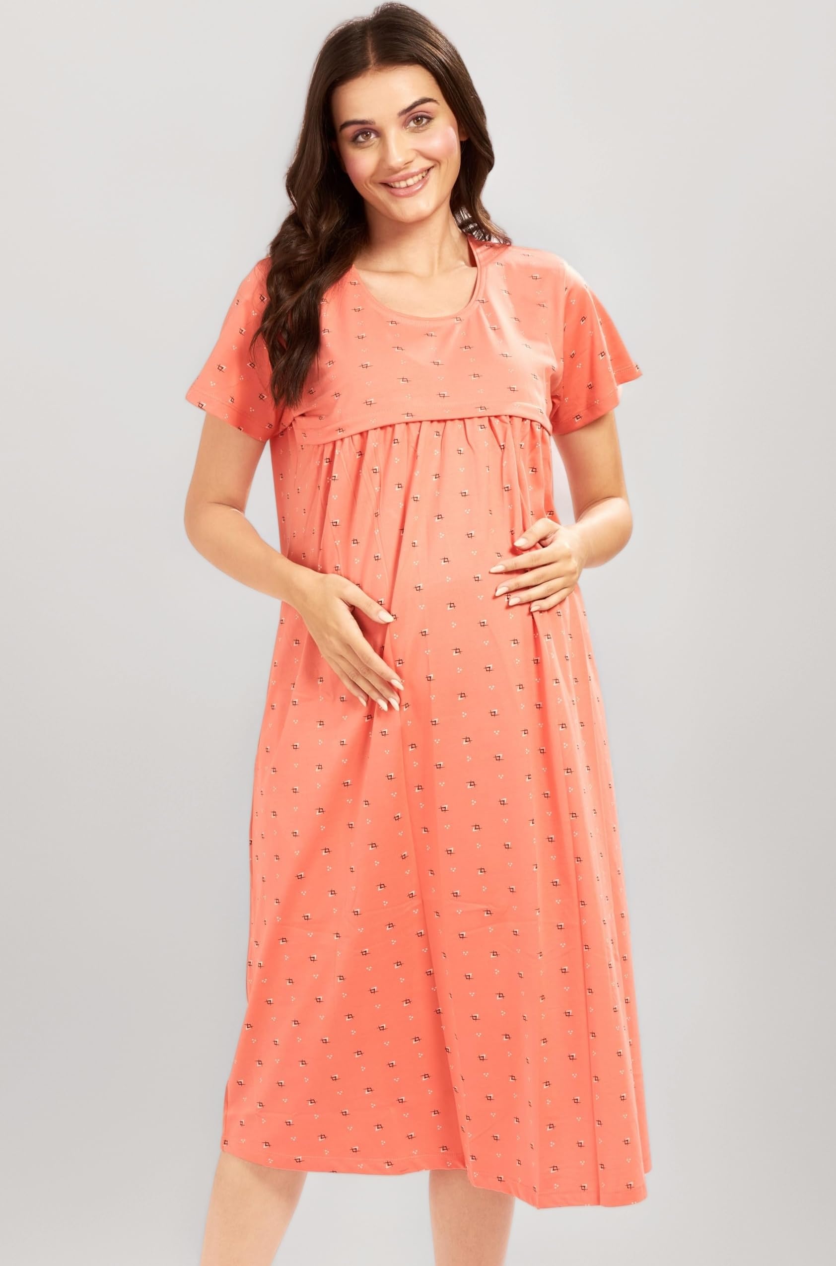 AV2 Women's Cotton Starred Knee Length Maternity Nightdress