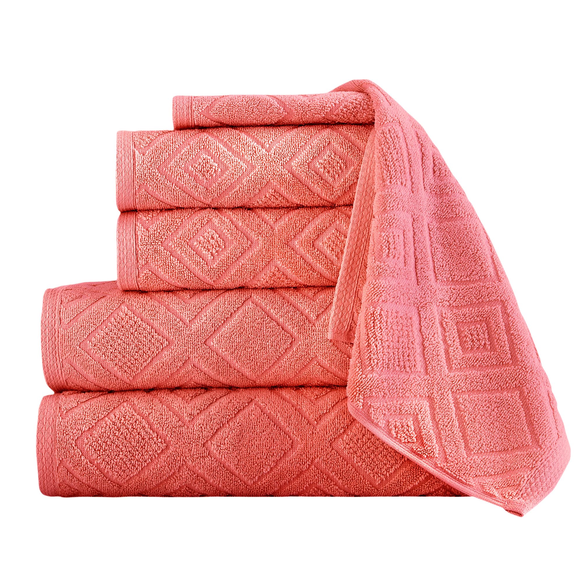Toallas de lujo Nine West de algodón turco coral para un baño elegante de 6 piezas