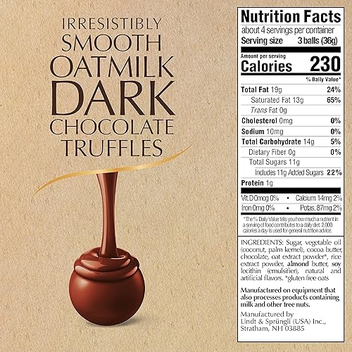 Miniatura 5 de Lindt LINDOR - Trufas de chocolate amargo con leche de avena, trufas de chocolate sin lácteos con centro de trufa suave y derretida, 5.1 onzas