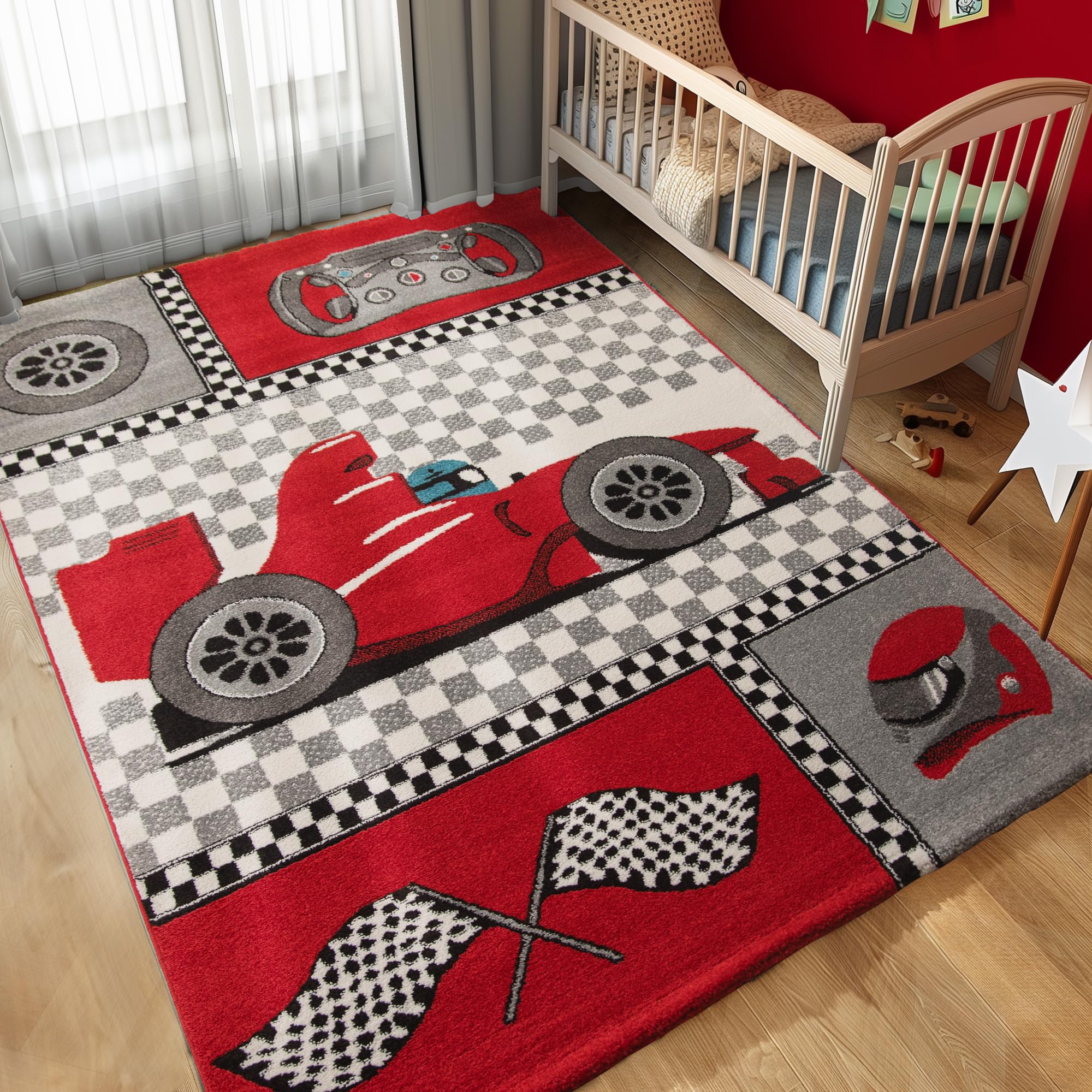 Carpettex Teppich Alfombra Infantil con diseño de Coches de Carreras para la habitación de bebé, fácil de cuidar, Tamano:80x150 cm