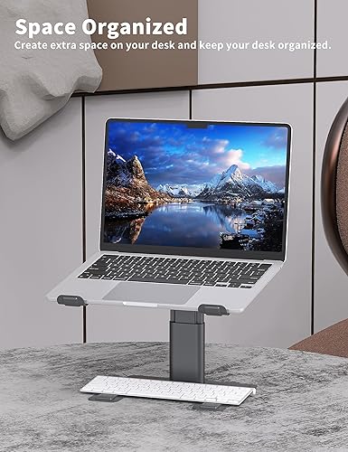 Miniatura 5 de ALASHI Soporte para computadora portátil para escritorio, altura ajustable, elevador ergonómico para laptop, soporte de metal de aluminio compatible