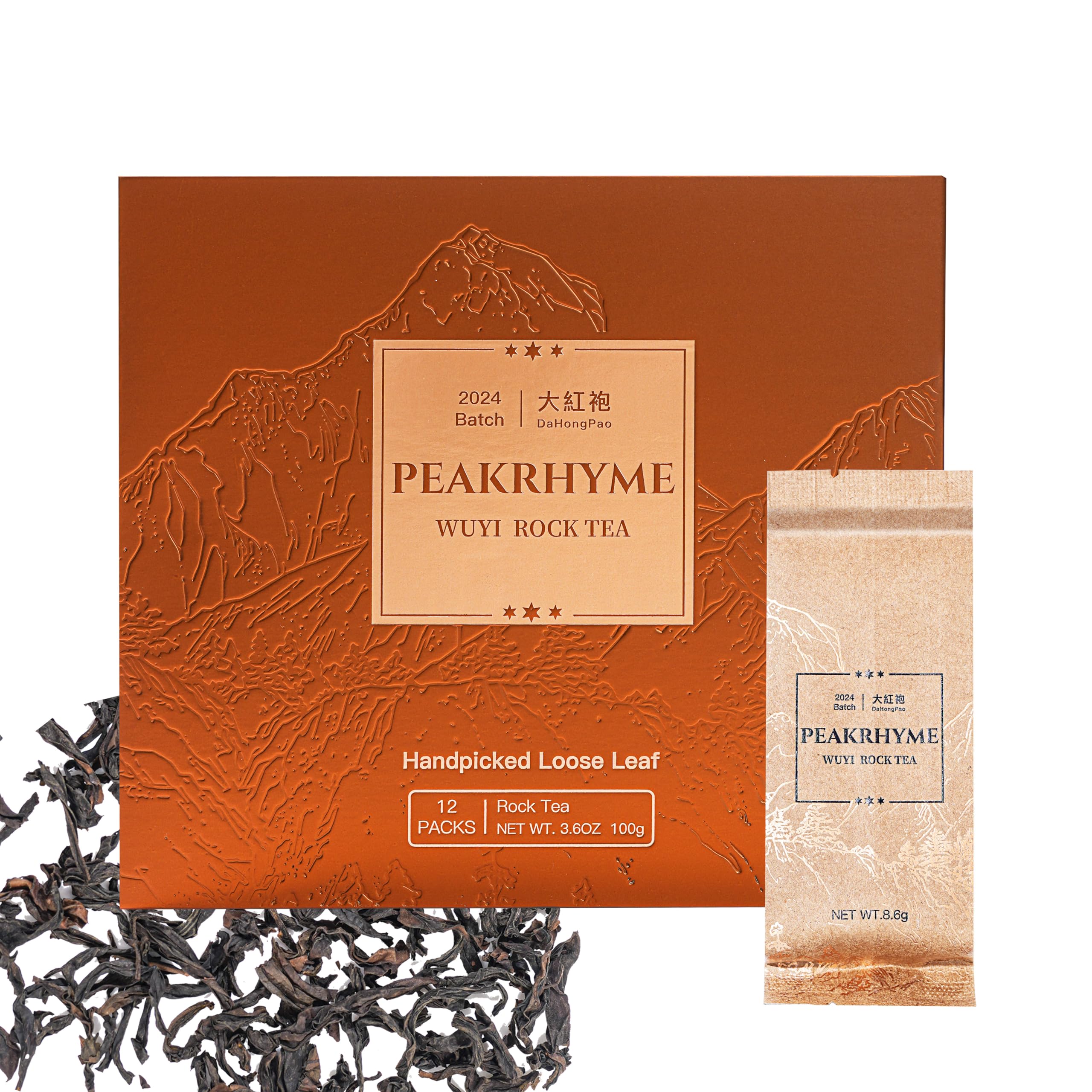 PeakRhyme Handpicked Tea, Oolong Tea, Loose Leaves, Wuyi Rock Tea, Dahongpao, 3.6OZ (100g), 12 Packs