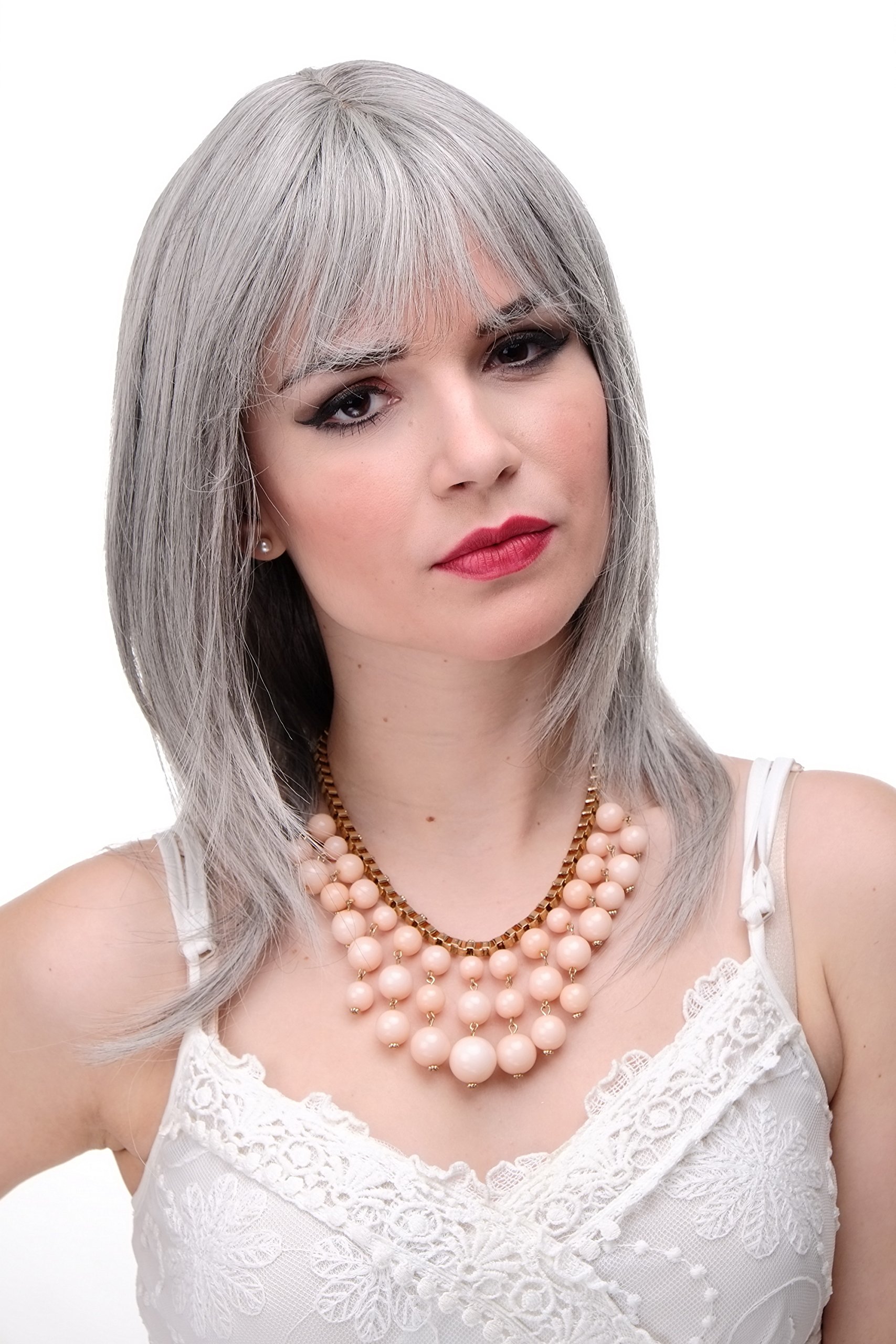 WIG ME UP 3003-51 Lady Quality Wig long medium length naugthy long bangs (can part to side) straight layered silvery grey approx 19,5inch