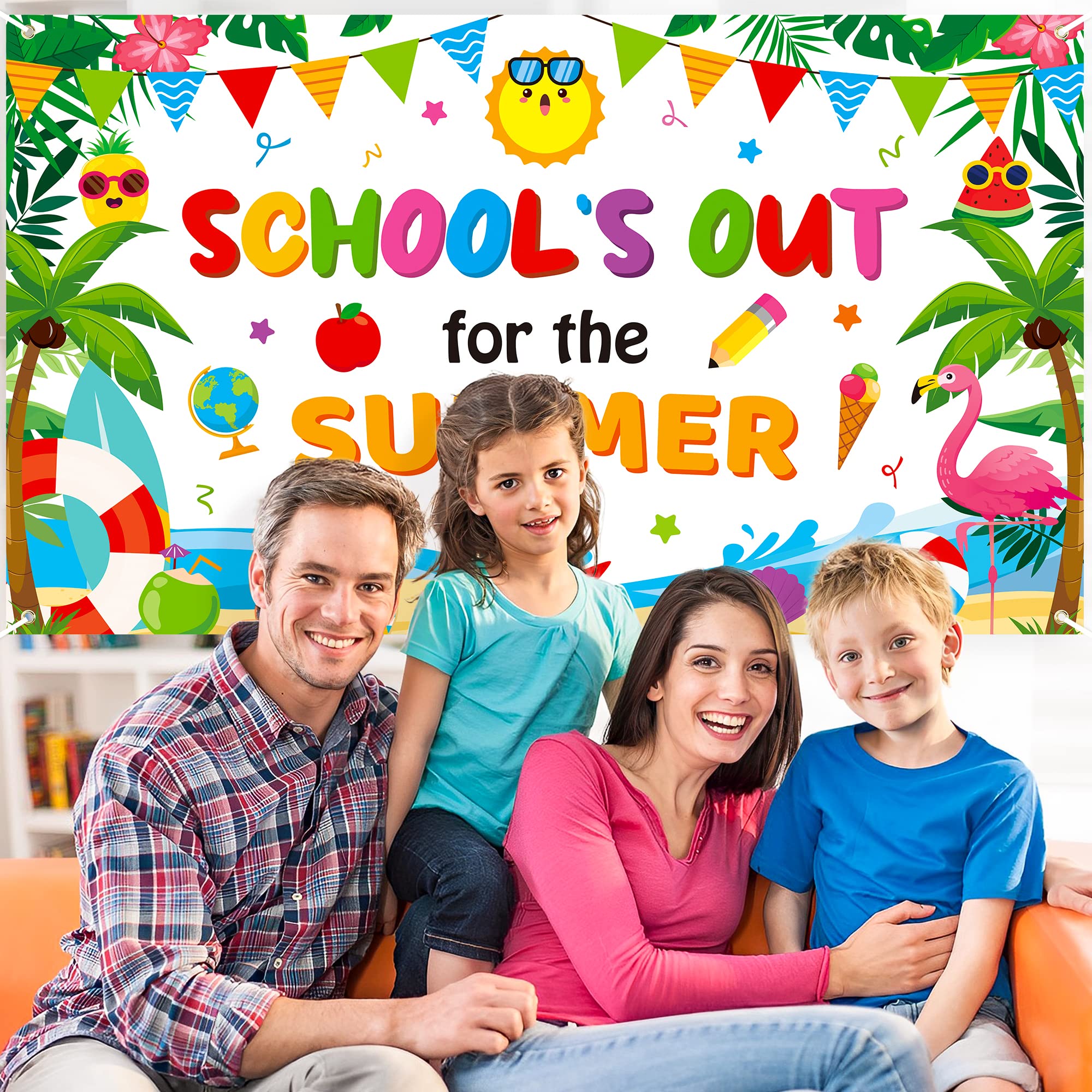 WATINC School's Out for The Summer Banner Decorazioni Xtralarge Fine dell'anno scolastico Sfondo Scuola materna Laurea Forniture per feste prescolari Photo Booth per parete Casa Interno Esterno 190 x