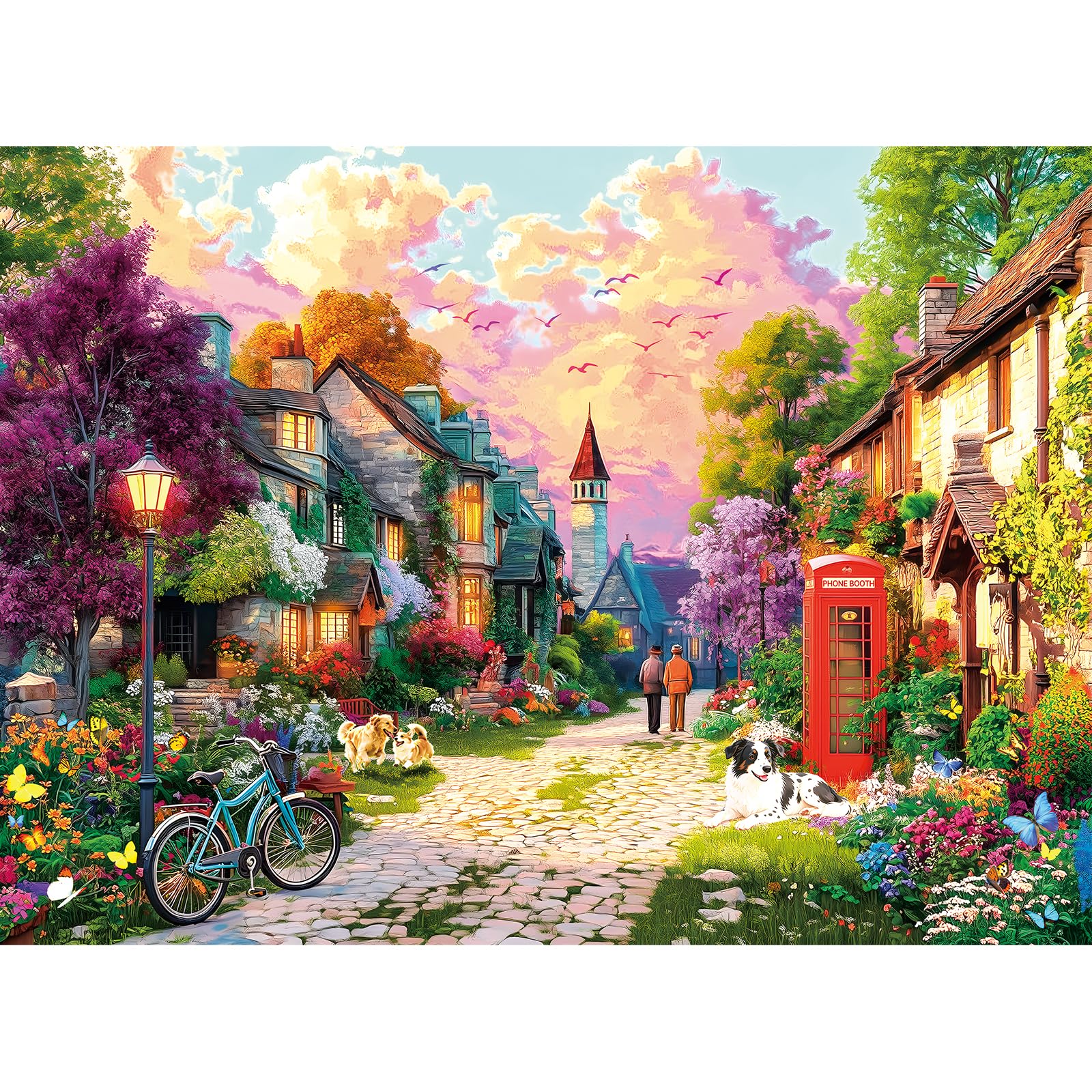 500 Piece Jigsaw Puzzle for Adults – Cottage Village Church Countryside Scene, Beautiful Rural Garden Landscape with Charming Houses, Challenging Family Puzzle for Game Nights, 20.5 x 15 in