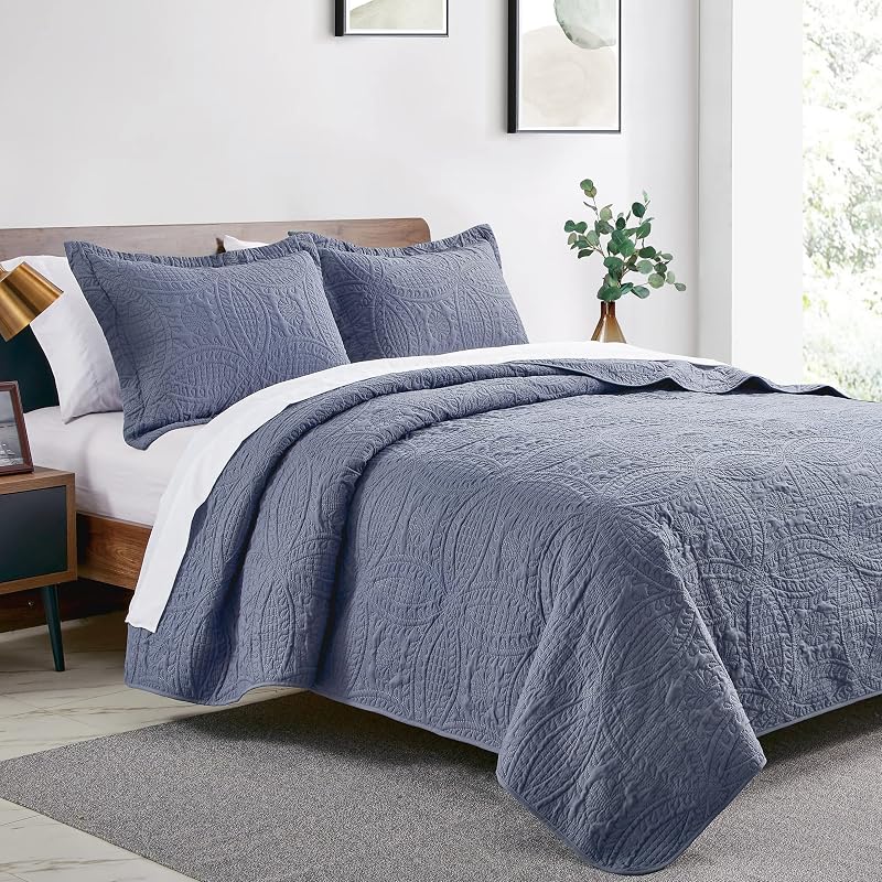 Love's cabin Quilts for Queen Bed Blue Bedspreads - Soft Bed Summer Lightweight Bedspread Comforter - Modern Style Coin Pattern Coverlet for All Season - 3 Pieces (1 Quilt, 2 Pillow Shams) image 2