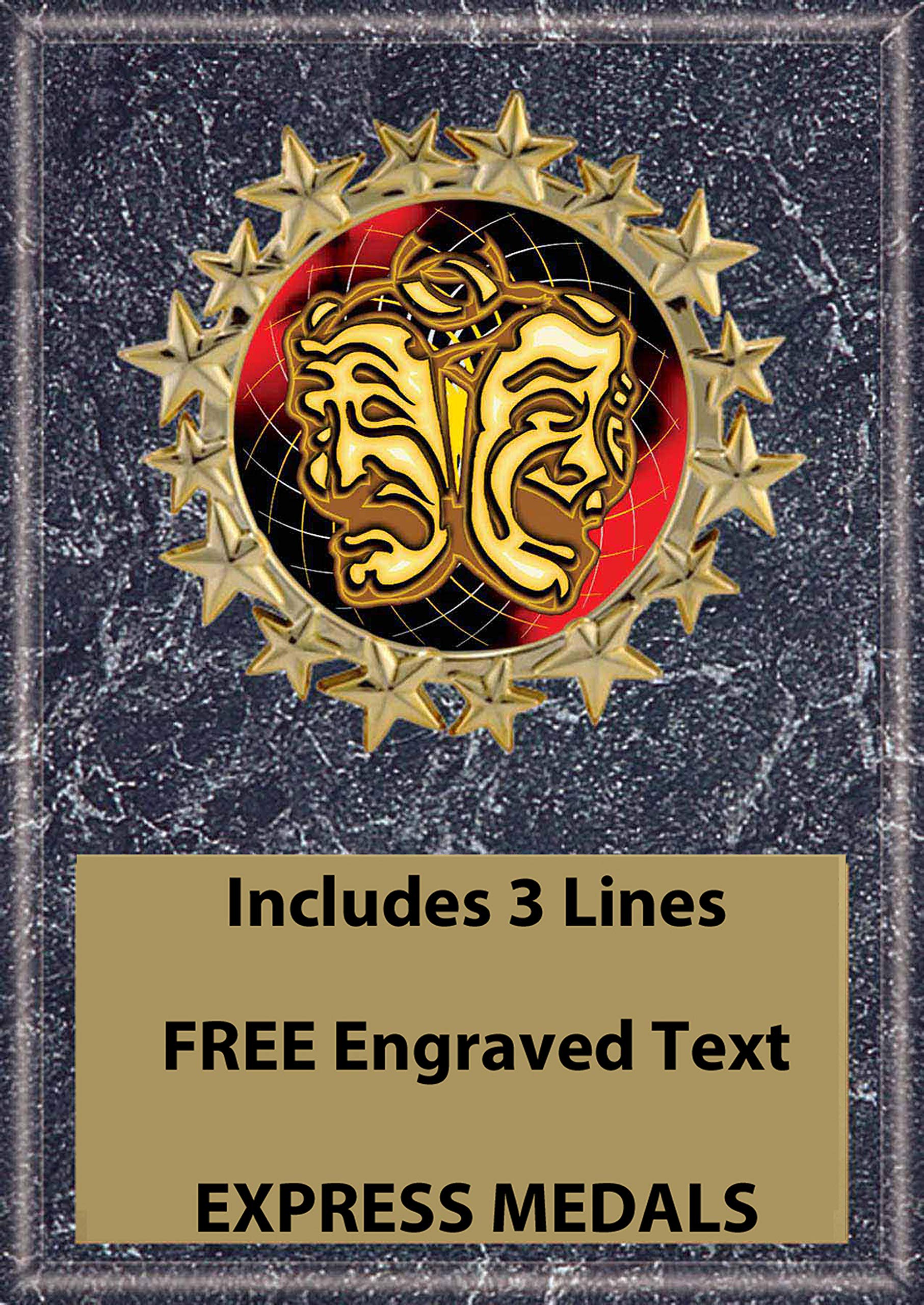 Express Medals 5x7 Drama Club Theatre Plaque Award Trophy with Engraved Plate Black Marble Color FCL462