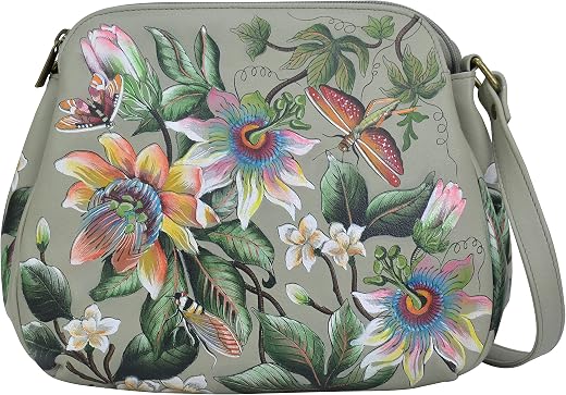 Anuschka Women’s hand-Painted Genuine Leather Multi Compartment Medium Bag - Floral Passion