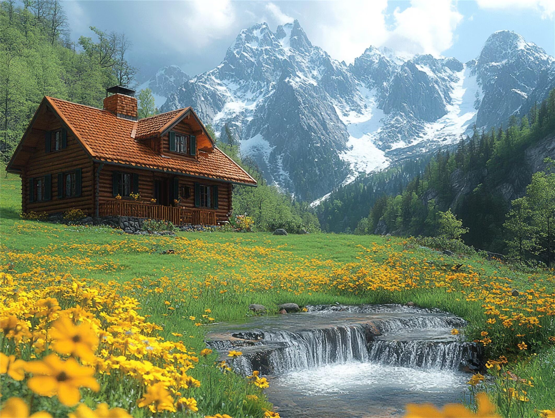 Puzzle 1314 Pieces Montagne de Neige Puzzle Adulte 75x50cm Printemps, n-805