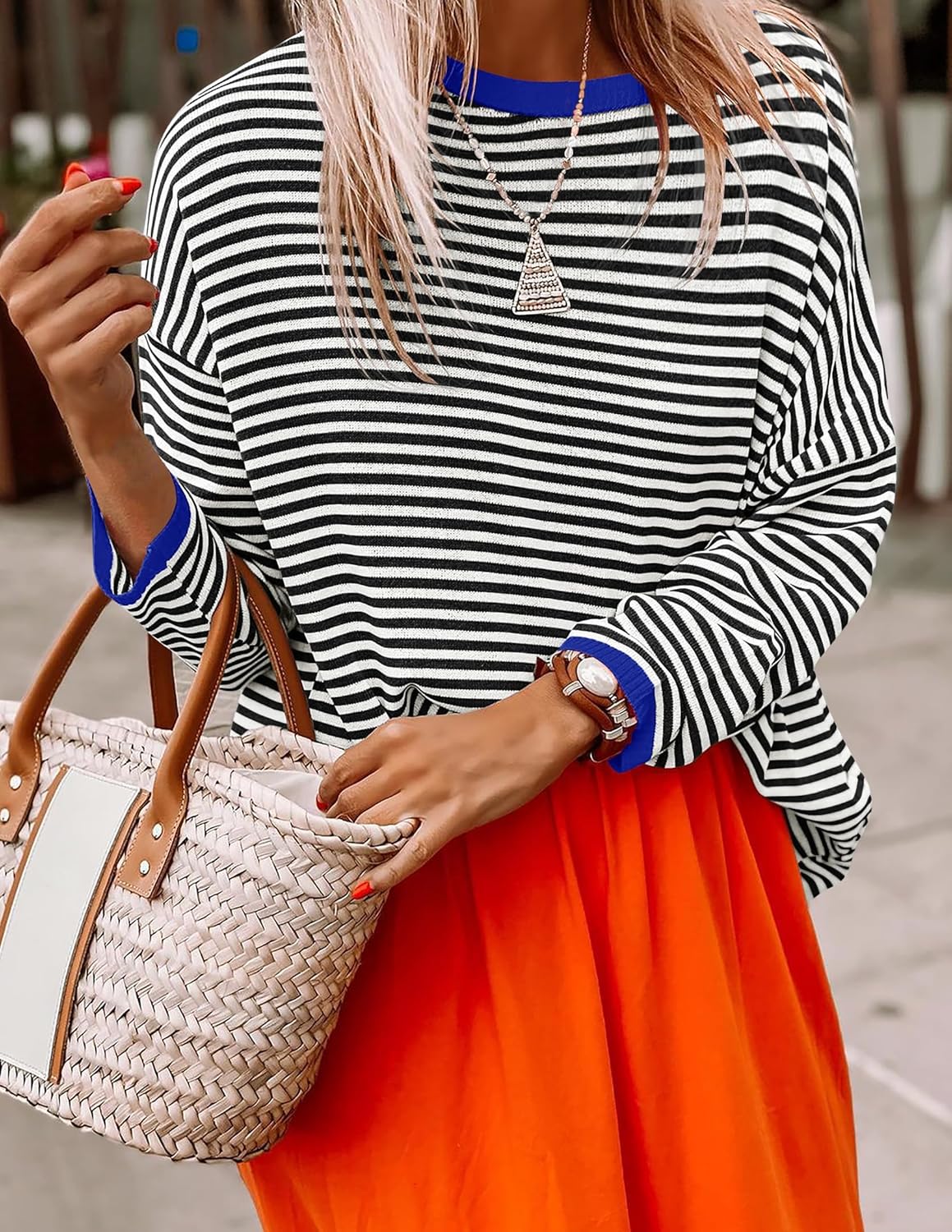 ZESICA Women's Fall Striped Sweaters Long Sleeve Crew Neck Shirts Color Block Lightweight Pullover Tops - Image 2