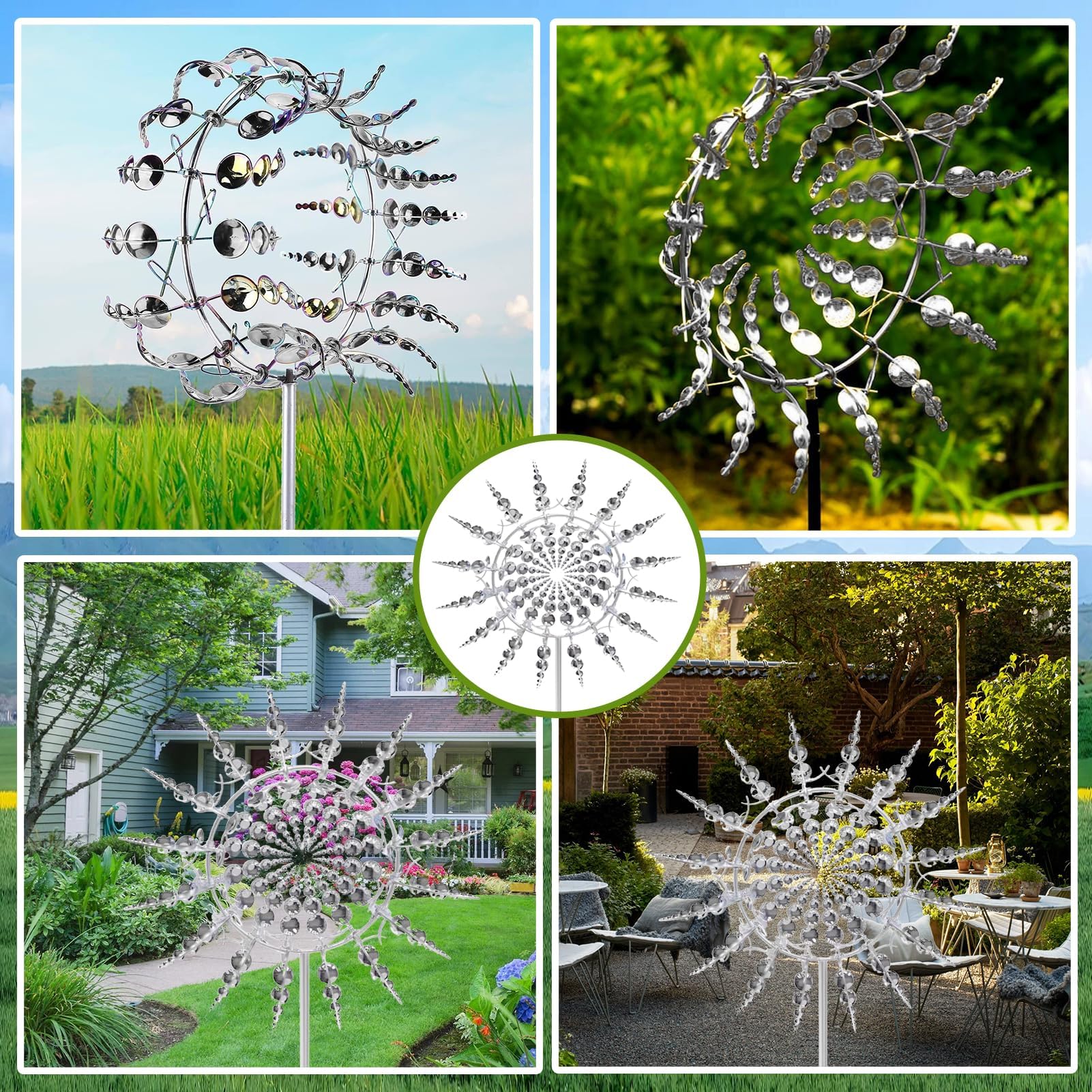 Windmill 3D Unique Metal Mulino a Vento in Metallo Scultura Cinetica 3D Alimentata dal Vento Mulino a Vento in Metallo Unico e Magico per Cortile, Patio, Giardino, Terrazze, Prato, Decorazione