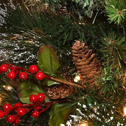 Miniatura 3 de National Tree Company Árbol de Navidad artificial preiluminado  Incluye luces blancas preencordadas y soporte  Flocado con conos, bayas rojas y