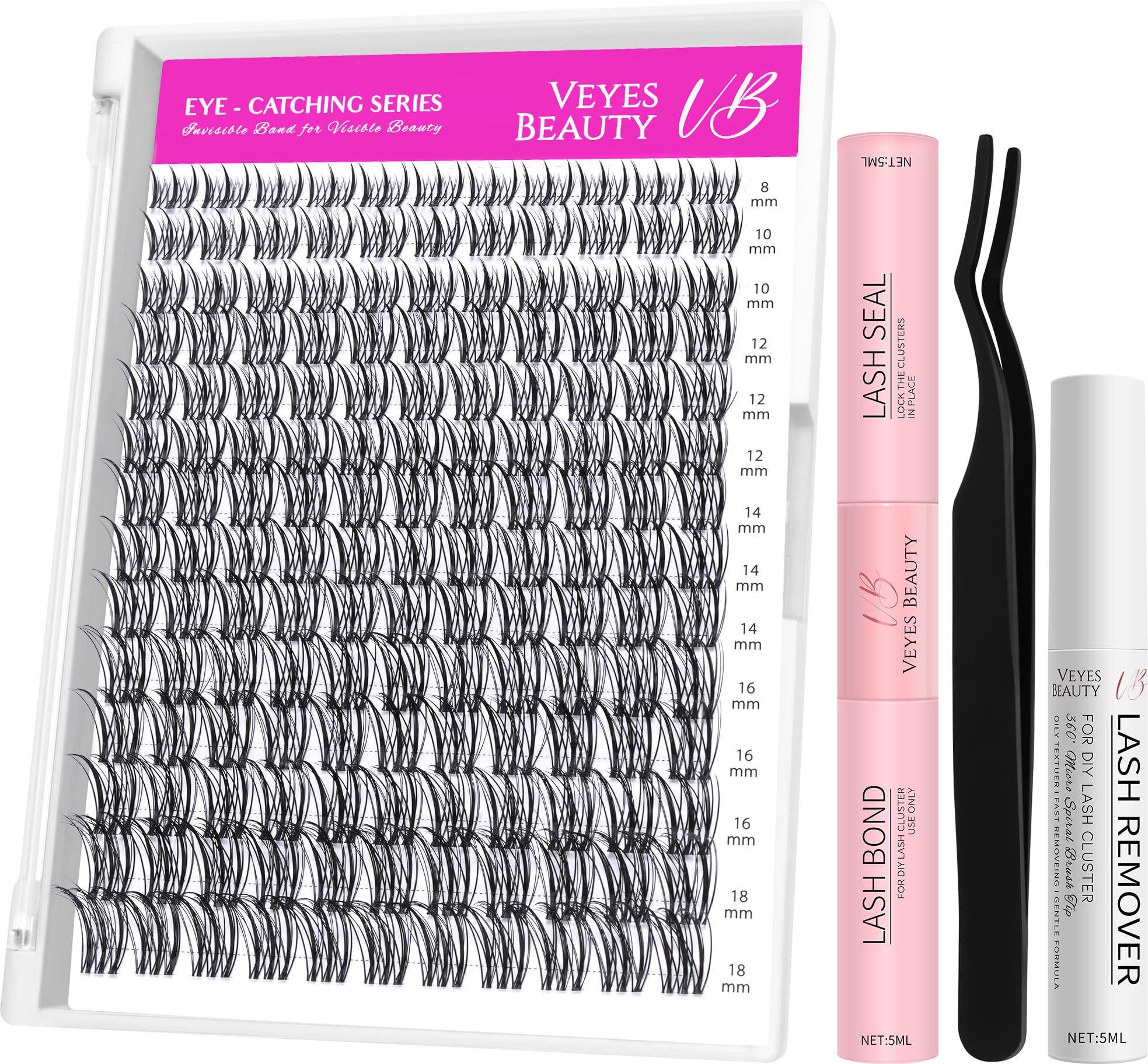 VEYESBEAUTY Wimpern Extensions Set Eye-Catching Series Cluster Lashes DIY Cluster Wimpern Wimpernverlängerung Falsche Wimpern Lash Bond And Seal Lash Extension(Flutter Kit, 8-18mm)