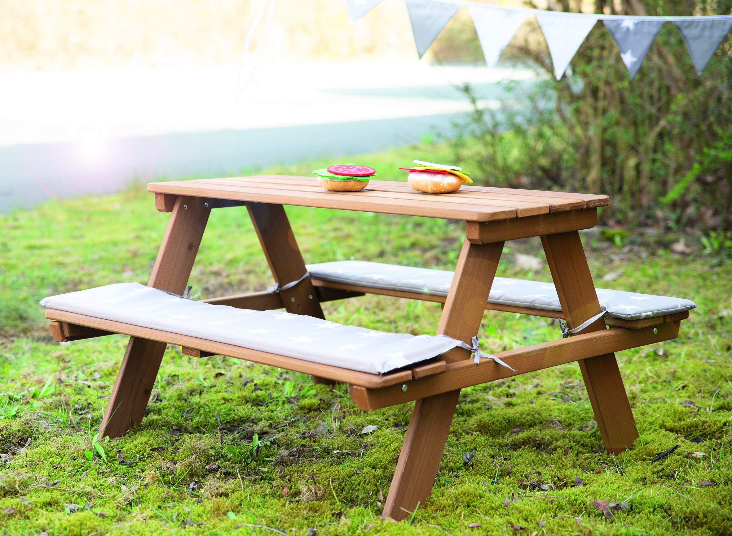 Ensemble de Table et Bancs Picnic Bois Massif Résistant aux Intempéries 4 Places 89 x 85 cm 100 Kg Teinté Teck