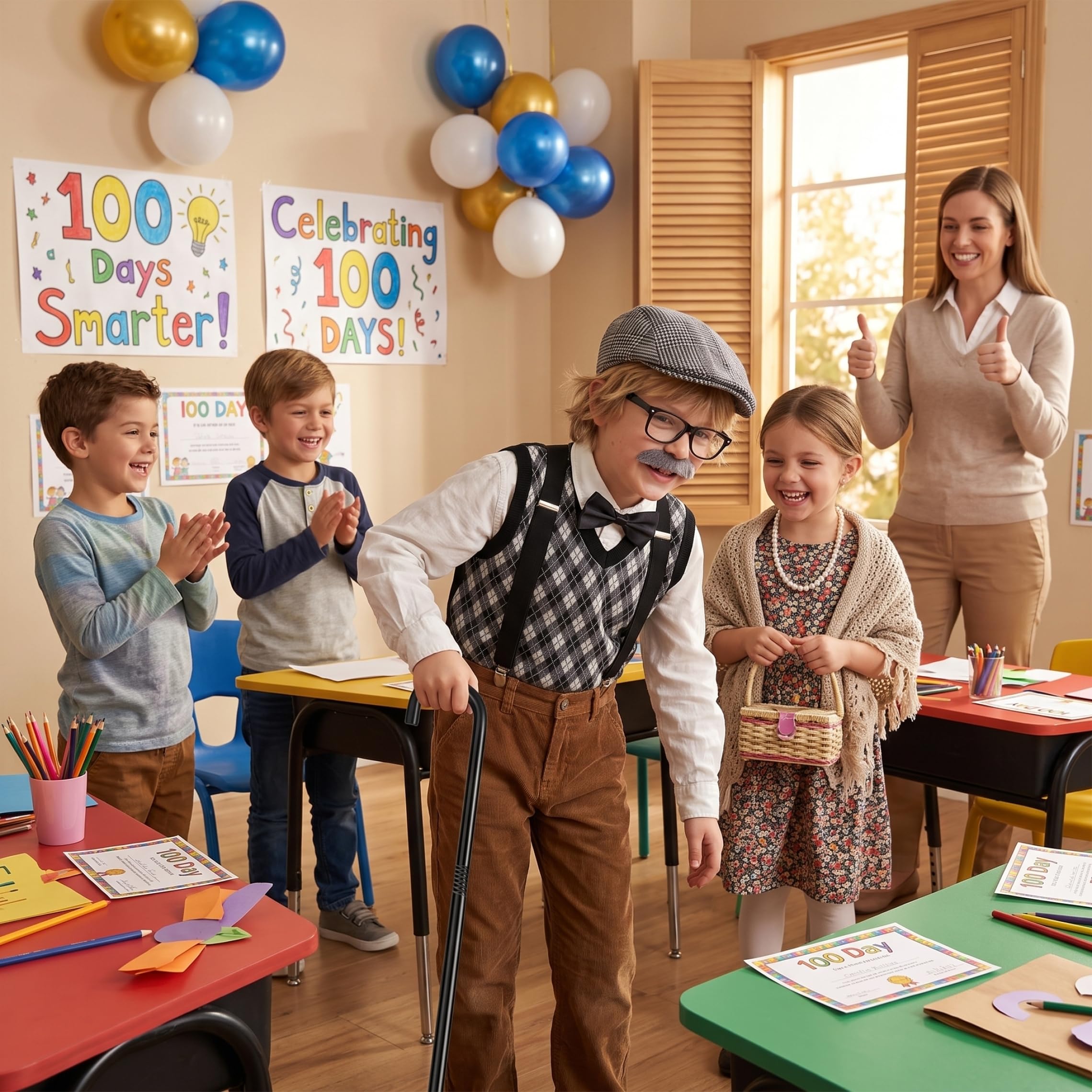 Disfraz de anciano para niños, conjunto de disfraces de abuelo para fiesta, disfraz de cosplay, negro, 43, 31 pulgadas