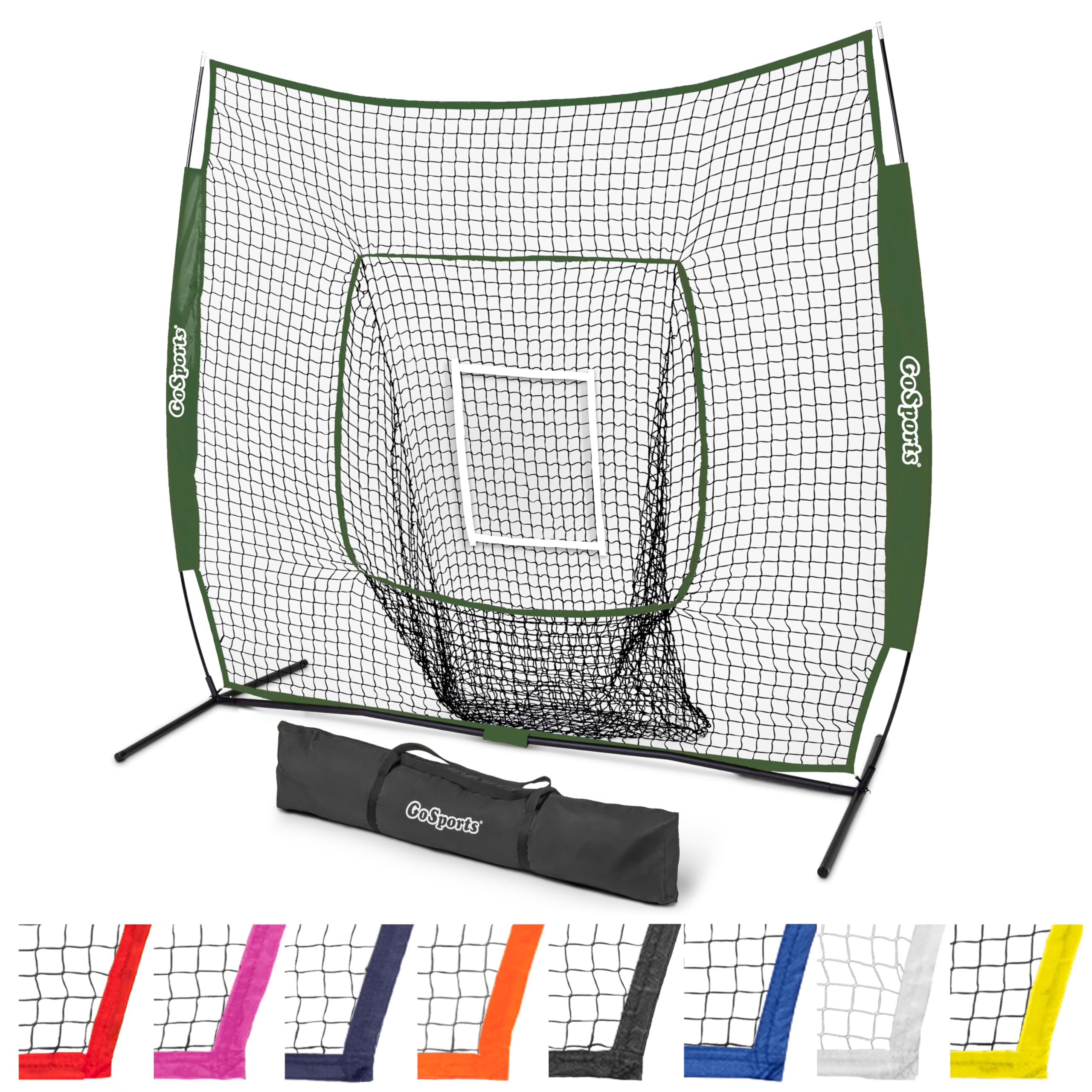 GoSports 7 x 7 ft Baseball & Softball Nets - Available in Team Colors - Batting & Pitching Net with Strike Zone