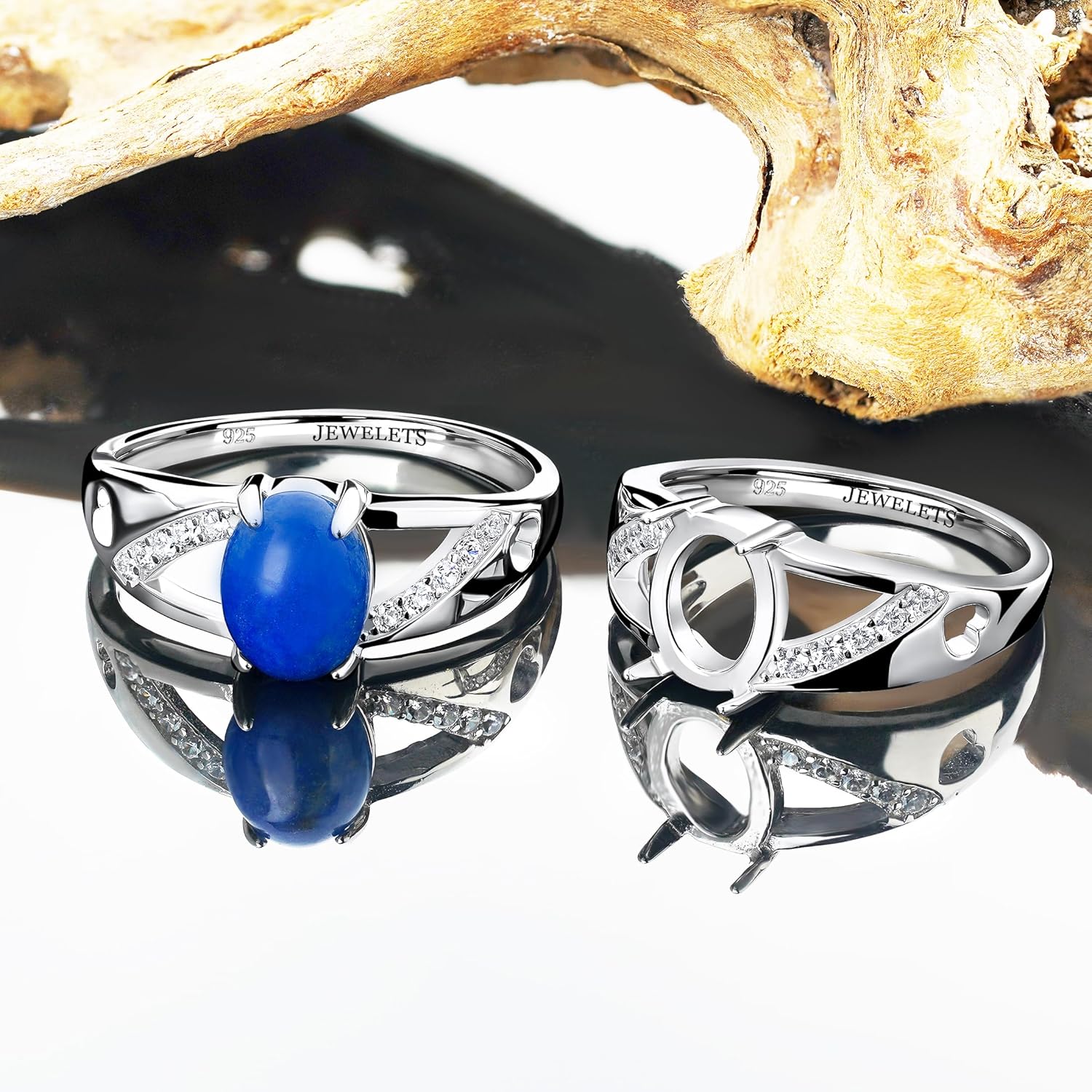 Silver Ring Blank – 7x9mm Prong Setting, 10 CZ Side Stones, Rhodium Plated | DIY Aesthetic Ring Base