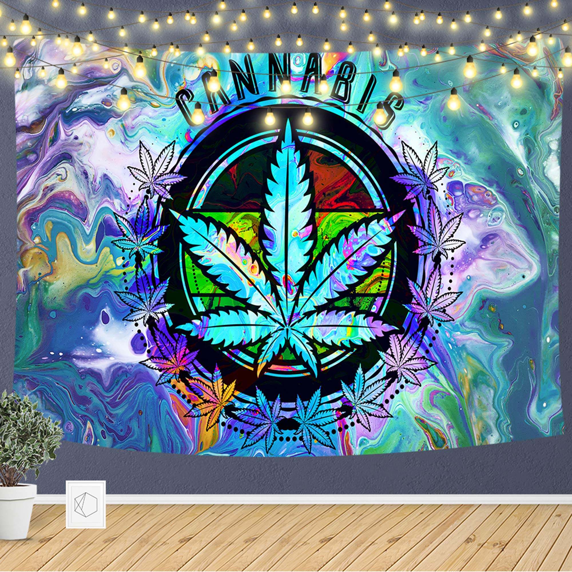 Trippy Weed Wandteppich – Psychedelisches Hanfblatt Design, 152,4 X 101,6 Cm