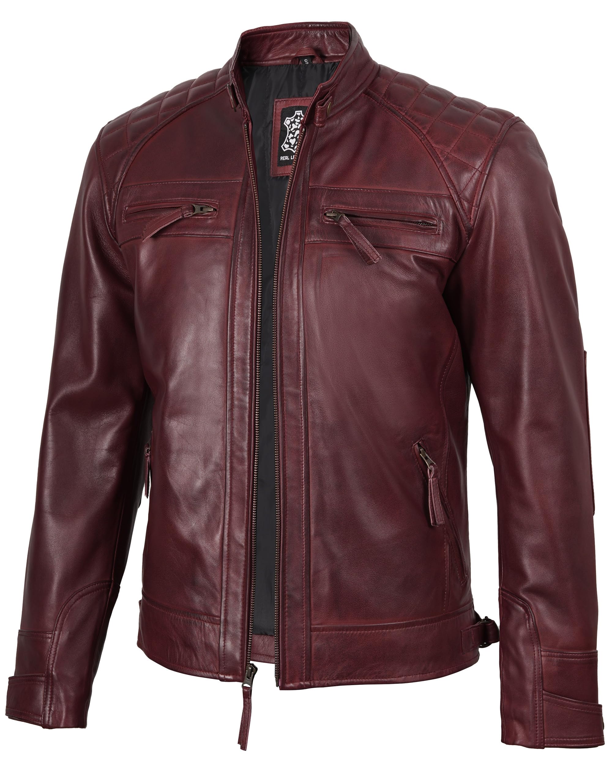 fjackets Leather Jacket Men Motorcycle Style - Quilted Cafe Racer Mens Leather Jackets