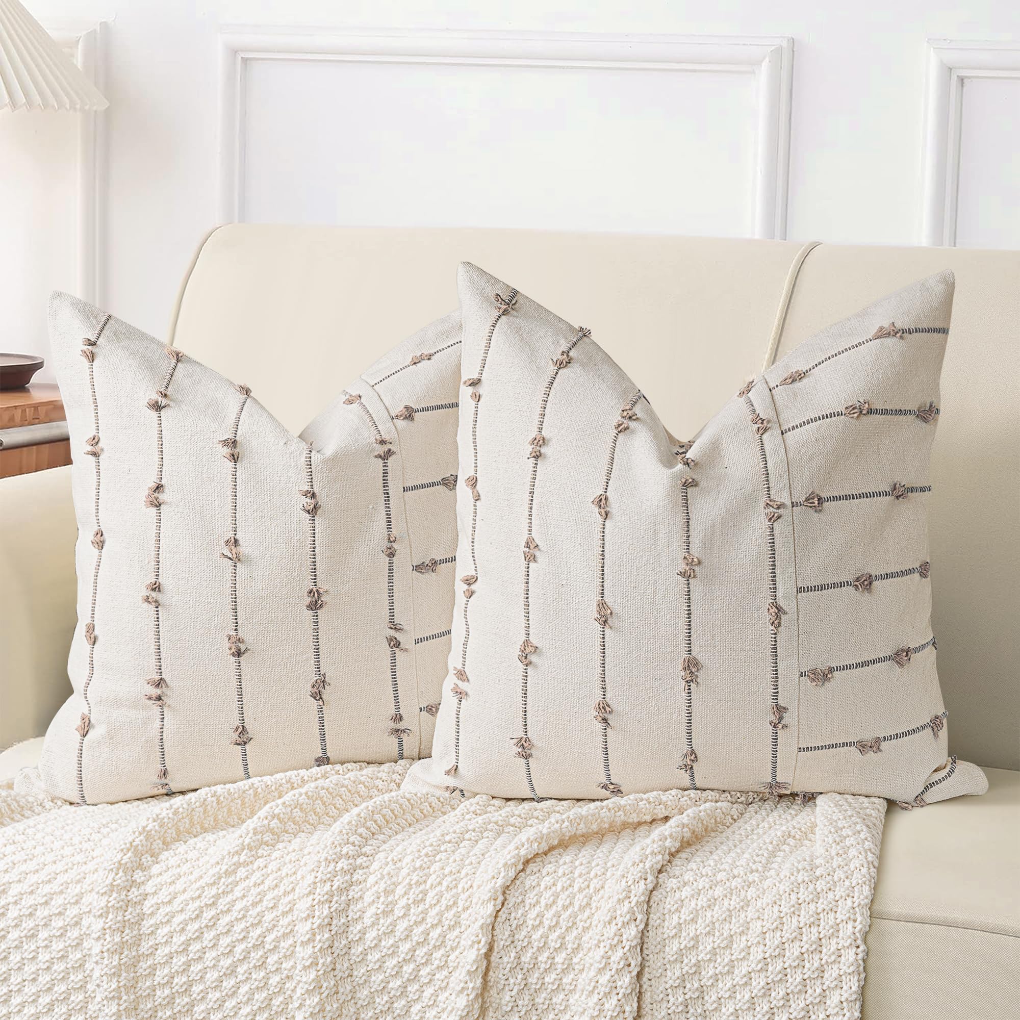 Aels 20x20 Decorative Boho Linen Throw Pillow Covers Modern