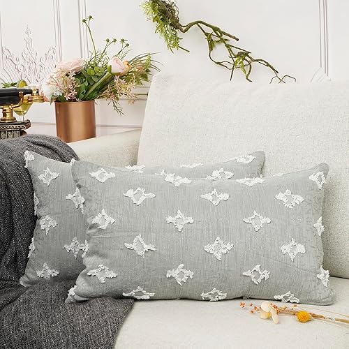 YOUR SMILE Juego de 2 fundas de almohada decorativas de jacquard rómbico, funda de cojín cuadrada suave para sofá, cama, dormitorio, sala de estar