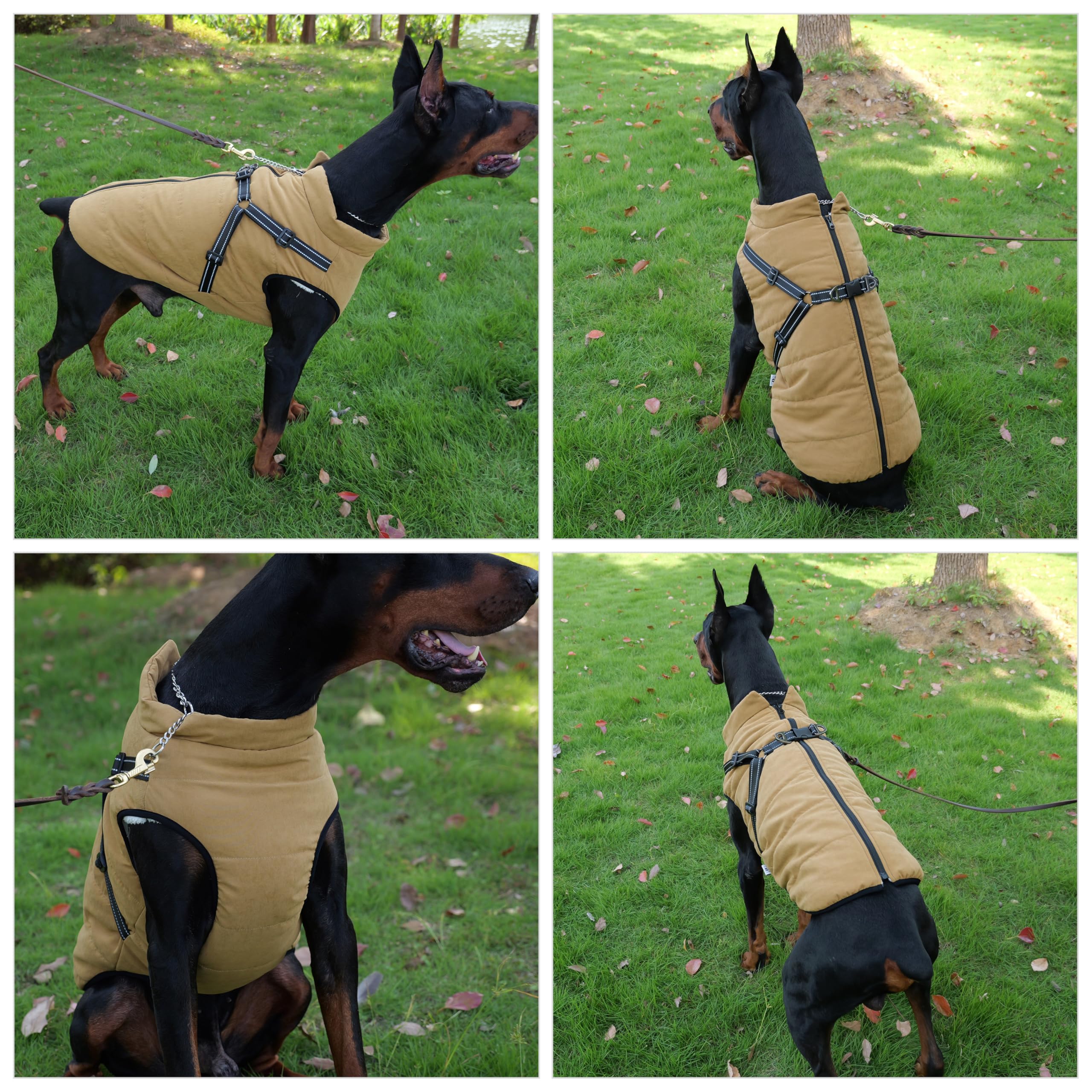 Lovelonglong Waterproof Fleece-Lined Dog Winter Ski Vest With Harness Pet Coat for Large Medium Small Dogs Coffee XL - Image 4