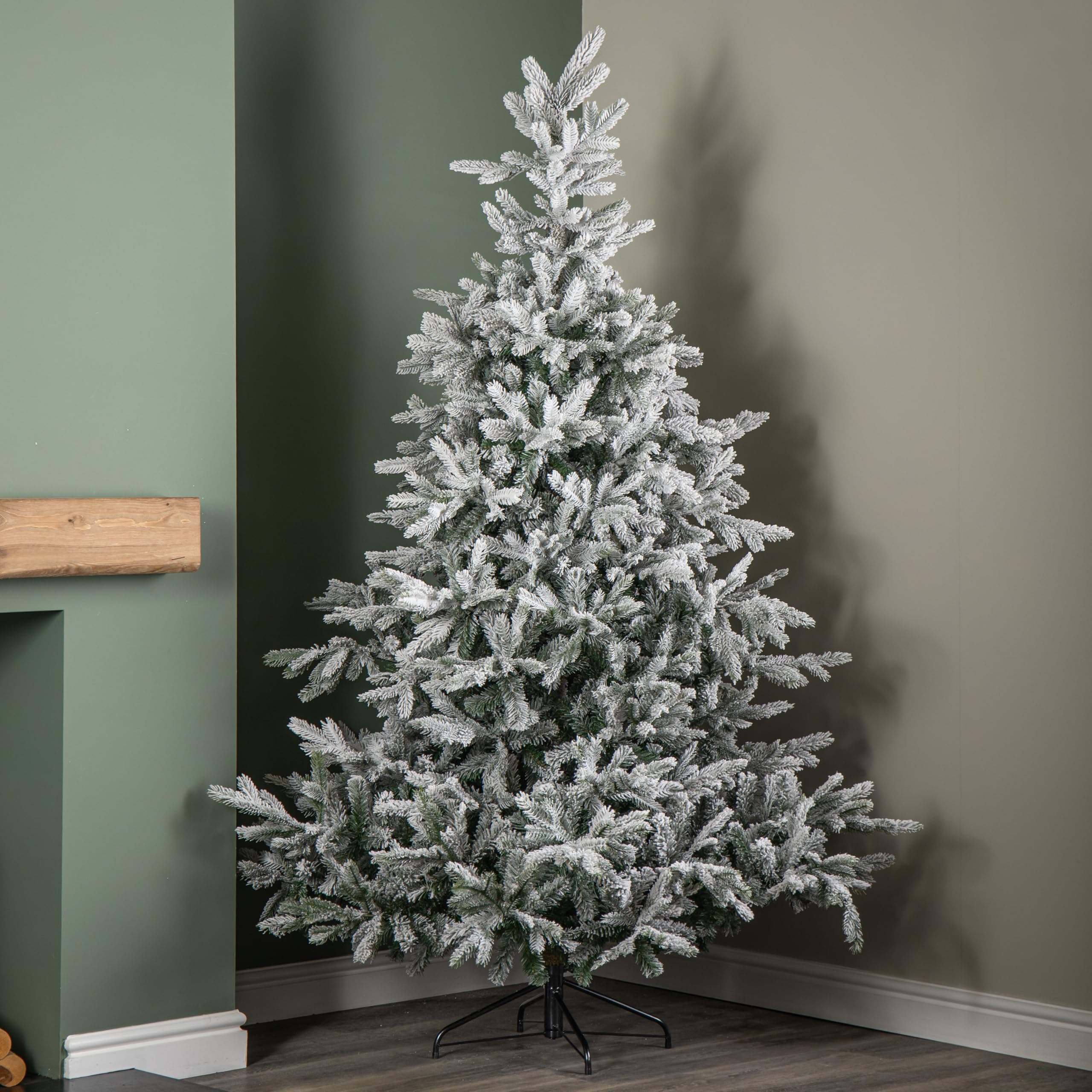 Samuel Alexander Dark/Green (2.1M) Snowy Grandis Fir Artificial Christmas Tree With 2326 Tips & Metal Stand 7Ft
