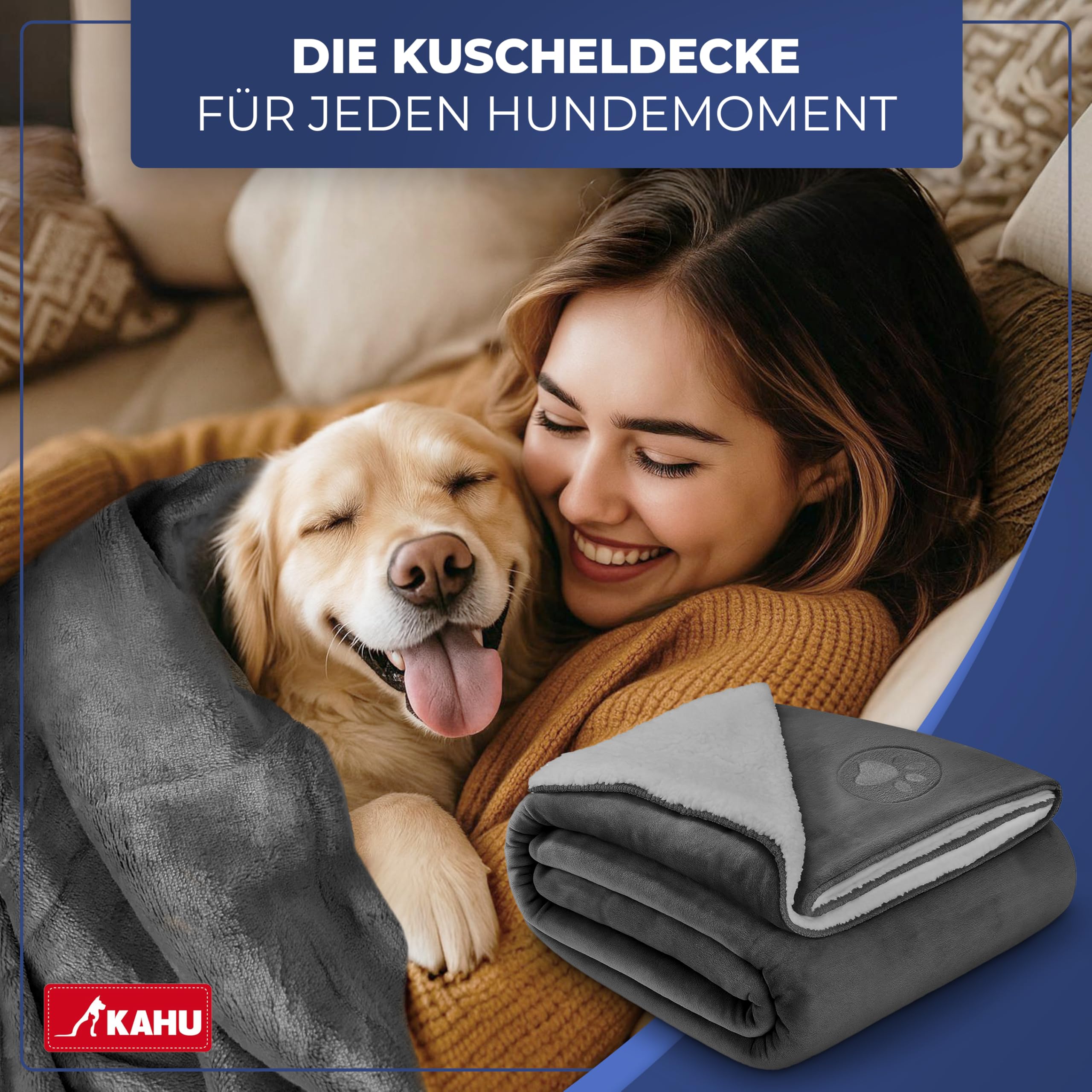 KAHU® Coperta per cani impermeabile • Copridivano Coperta morbida impermeabile • Tappetino per cani da viaggio e all'aperto • Tappetino protettivo per trasportini per cani • Utilizzabile su entrambi i