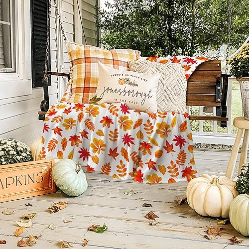 Miniatura 4 de Manta de forro polar, manta de vellón de hoja de arce, manta suave y cálida para el sofá del día de Acción de Gracias, súper suave, acogedora, suave