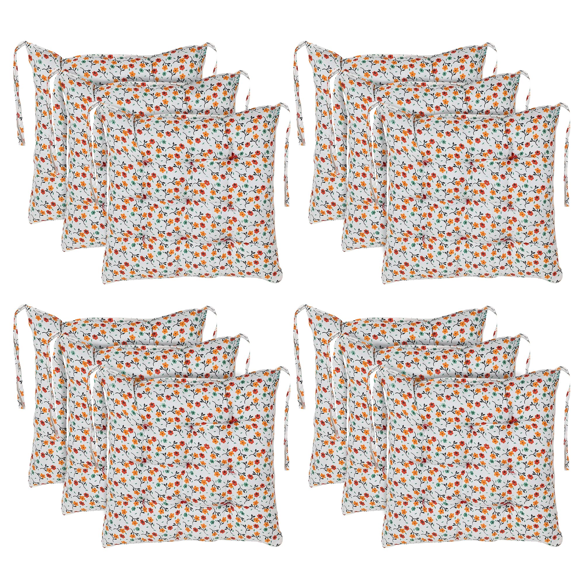 Kuber Industries Pack of 12 Flower Printed Chair Pad | Microfiber Square Chair Pad with Ties | Soft & Comfortable Sitting | Chair Cushion Pad | Chair Seat Cushion for Office-Home | White (B0D7CYDVF5) Amazon Price History, Amazon Price Tracker