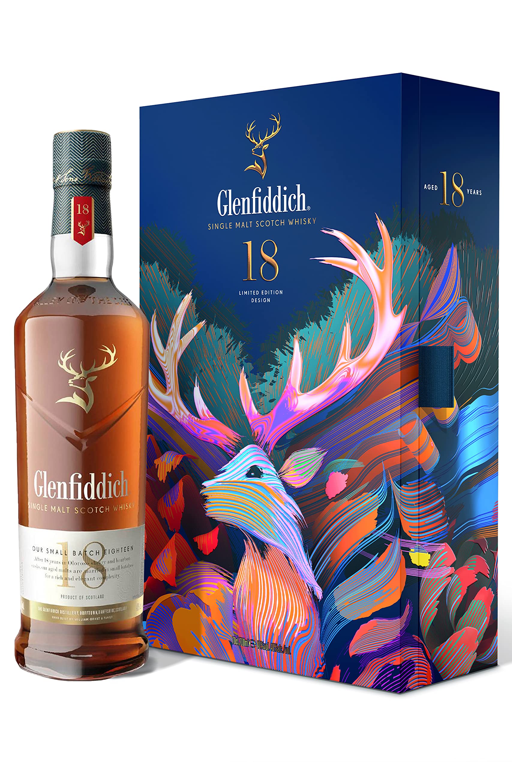 Glenfiddich 18 Jahre Single Malt Scotch Whisky Santtu Geschenkset mit Flachmann, 70cl