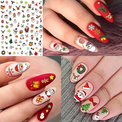 Miniatura 3 de COKTAK 6 hojas de calcomanías de uñas de Navidad para manicura, calcomanías autoadhesivas divertidas de Papá Noel, alce y ciervo, calcomanías de