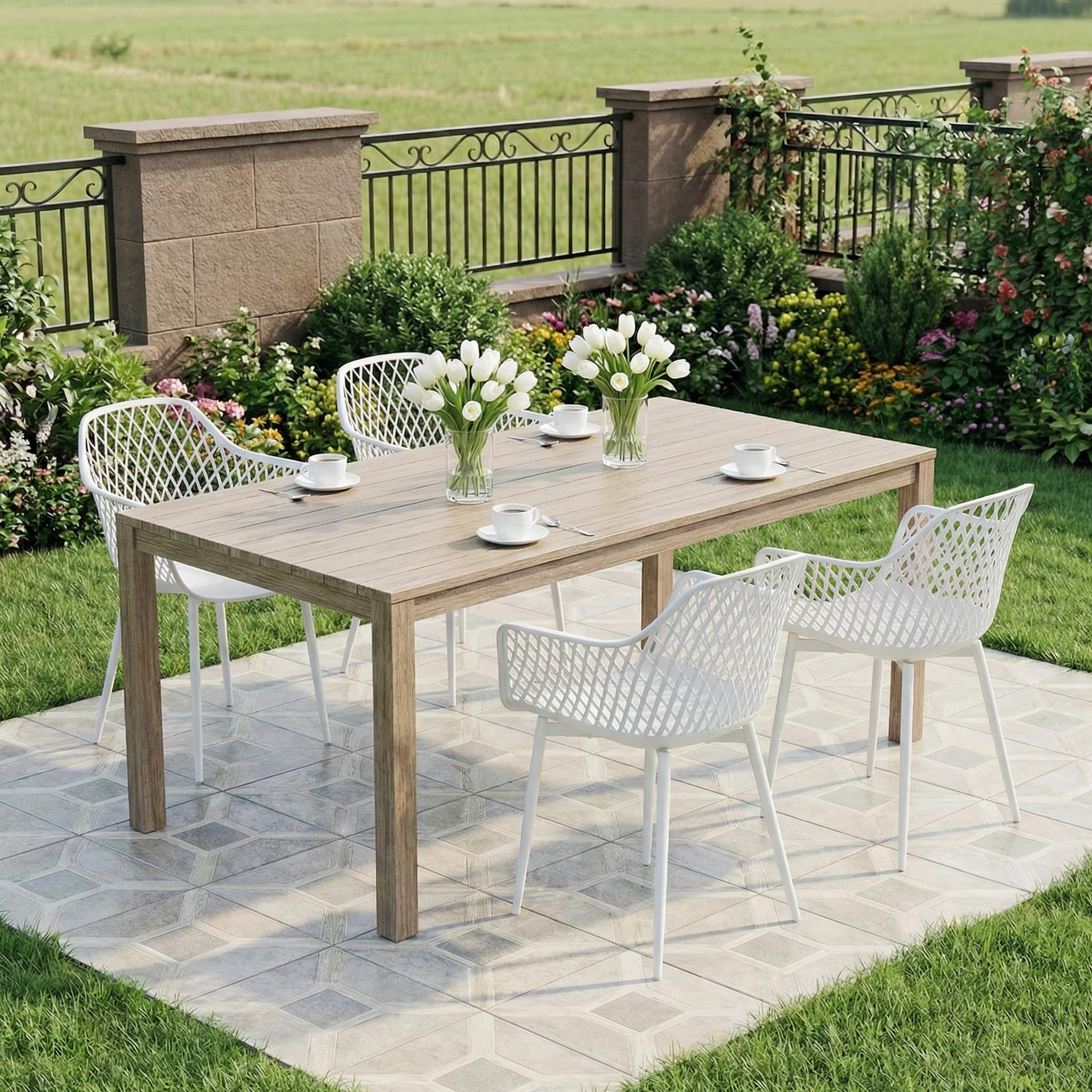 buybyroom Sedie da Giardino, Set di 6 Sedie da Esterno con Braccioli, per Giardino, Soggiorno, Sala da Pranzo, Bianco
