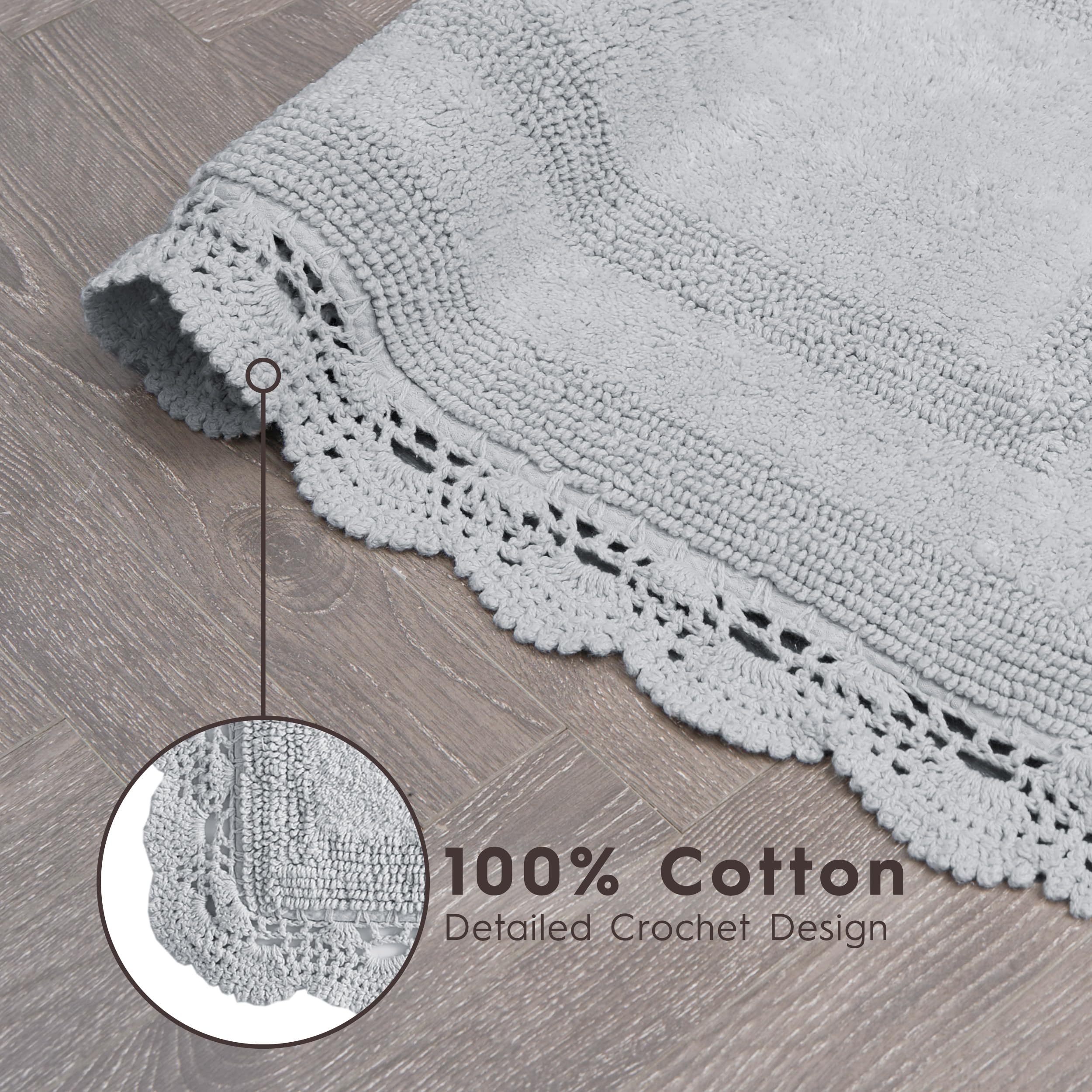 Laura Ashley Crochet Cotton 21x34 Bath Rug, Light Grey, Light Gray, 53 x 86 cm (Runner) - Image 4