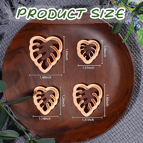 Miniatura 2 de Puocaon Monstera Leaves - Cortadores de arcilla  4 piezas de cortadores de arcilla polimérica para aretes, un patrón en diferentes tamaños para