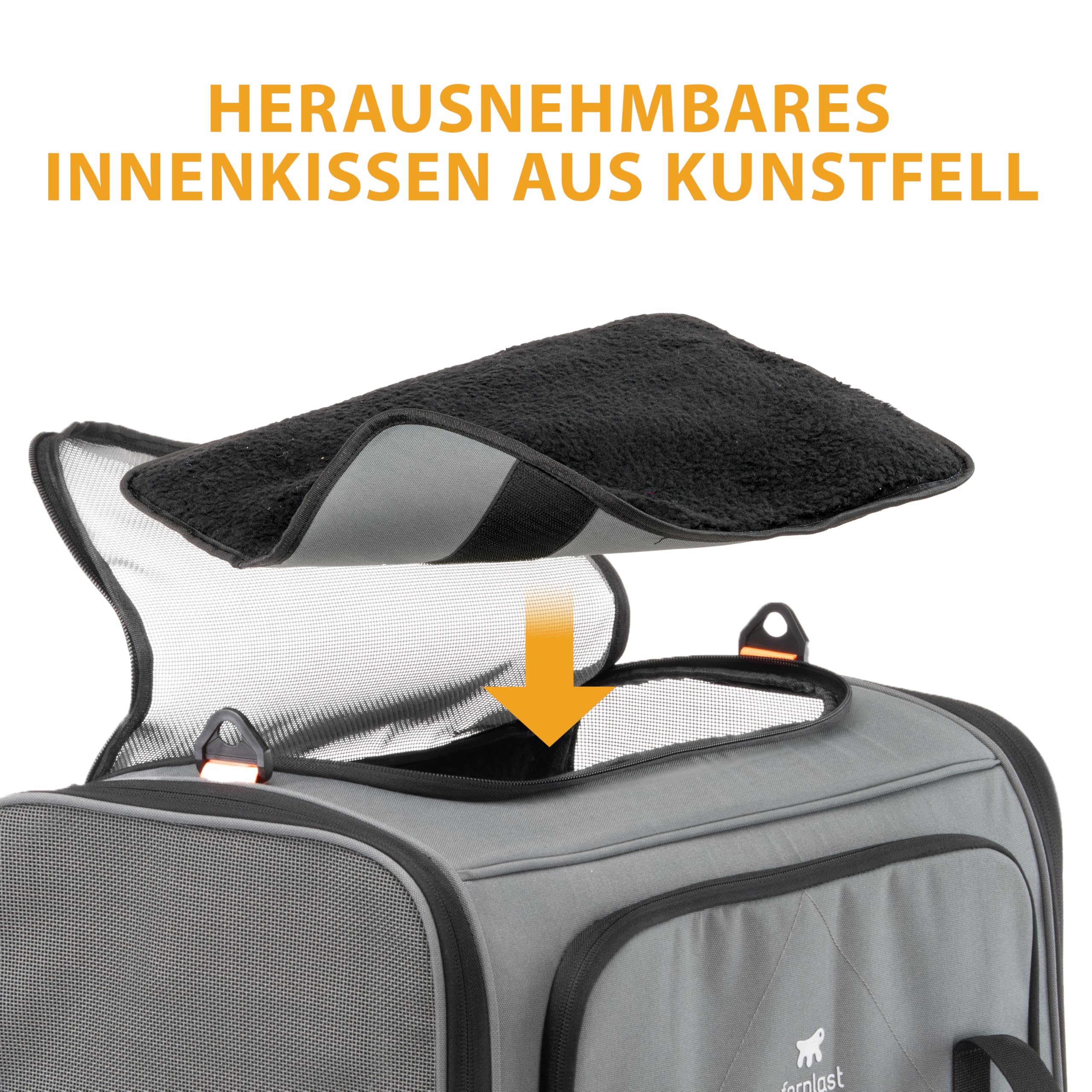 Ferplast Hundebox Voyager Carrier, Transportbox Katze, Hundetasche, verstellbare Griffe und Schultergurt, Sicherheitsgurt, beidseitige Öffnung, mit Kissen, max. 15 kg, 50 x 35 x 37 h cm, Grau