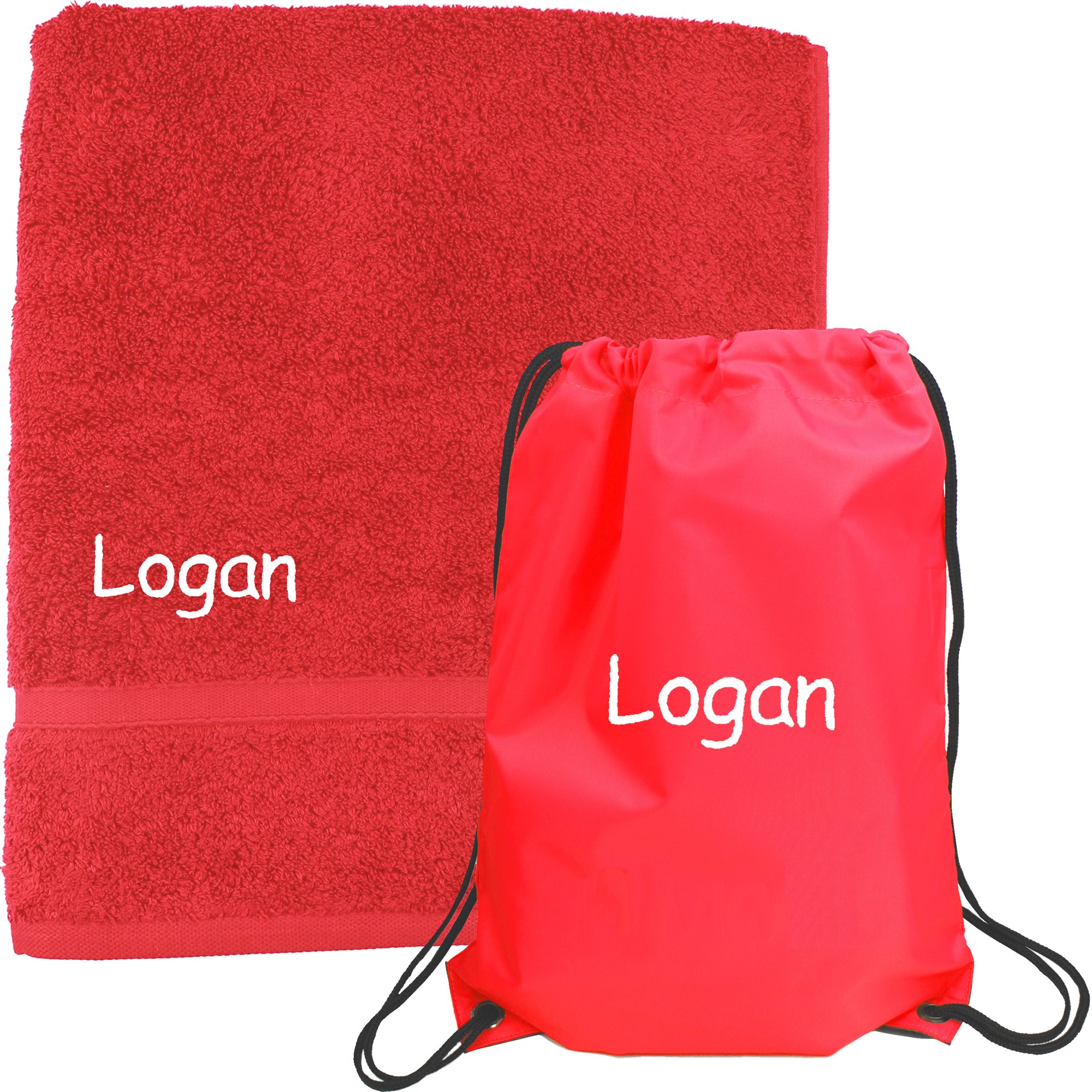 TeddyT's Personalised Boy's Back to School Swim Towel & Drawstring Gym Bag (Red)