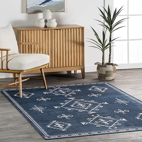 nuLOOM Evalyn - Alfombra lavable a máquina, con motivos suroestes, 5 x 8 pies, color azul marino