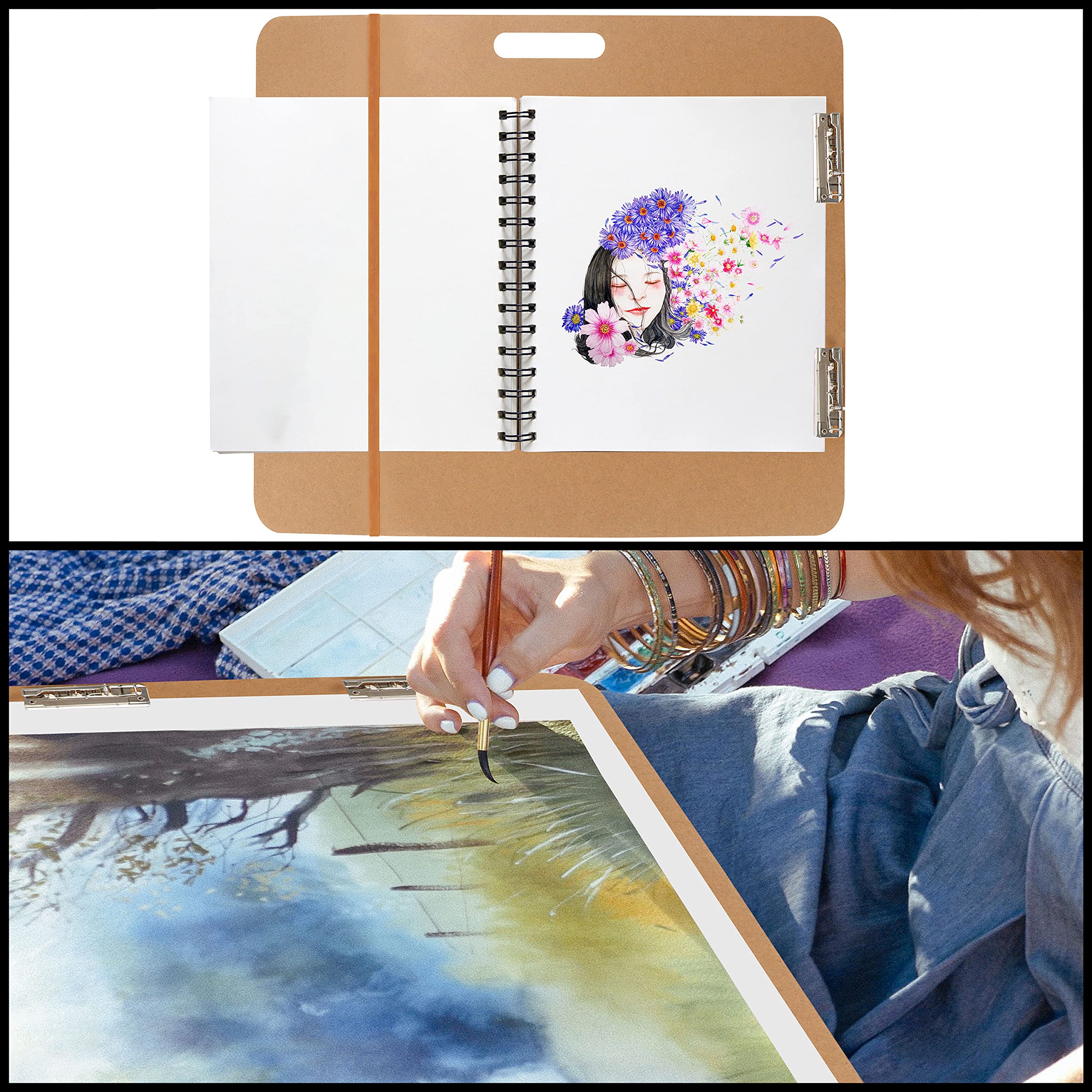 Kurtzy Cartellina Rigida con Pinza Grande - 66 x 58,3 cm - Portablocco Legno con Maniglia e Doppia Clip - Clipboard Clip Ferma Fogli per Pittura, Disegno e Schizzi - Studio, Aula Scolastica e Ufficio