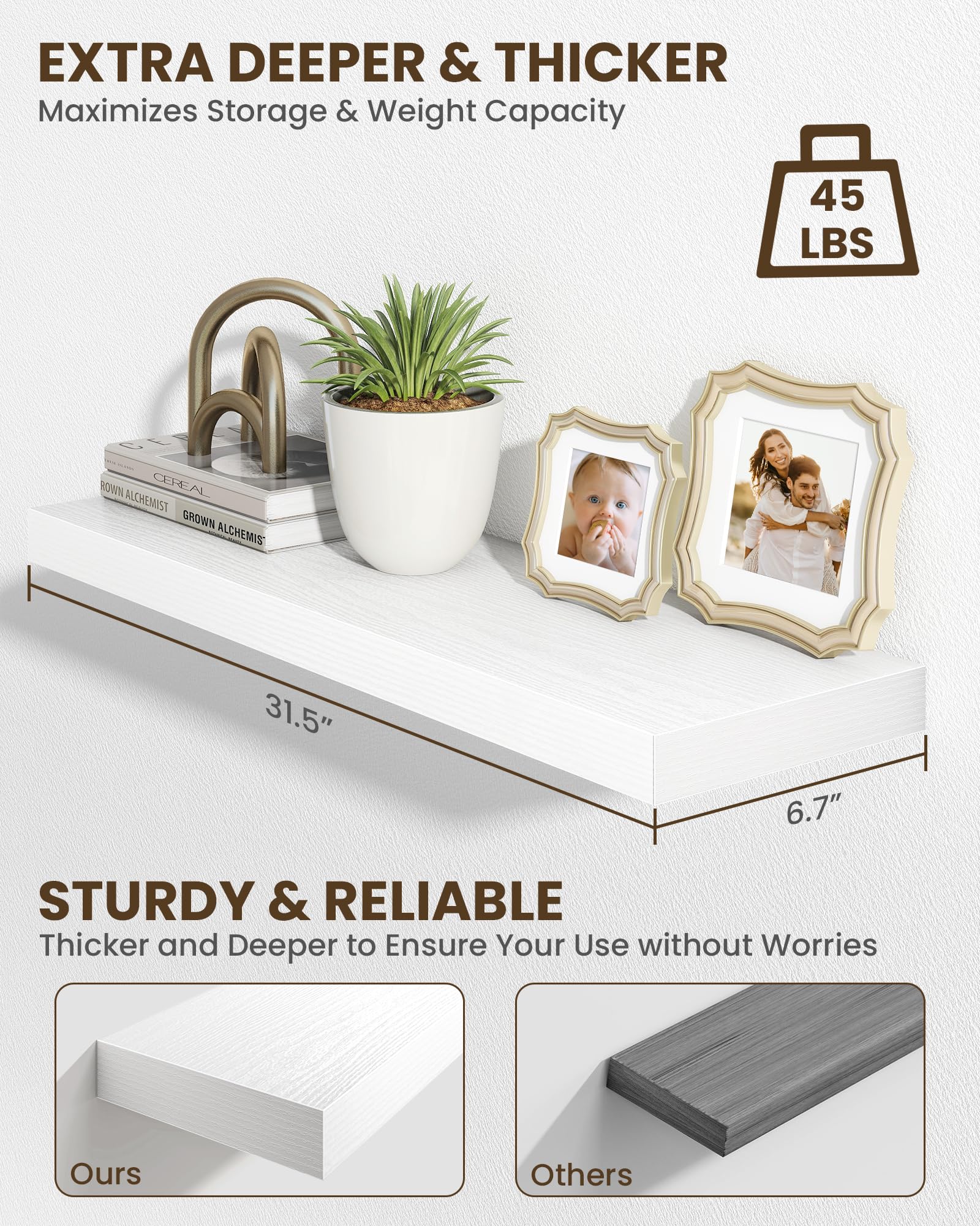 Marsmiles 80cm Floating Shelves for Wall Wooden Shelves with Invisible Brackets Set of 2 - Image 4