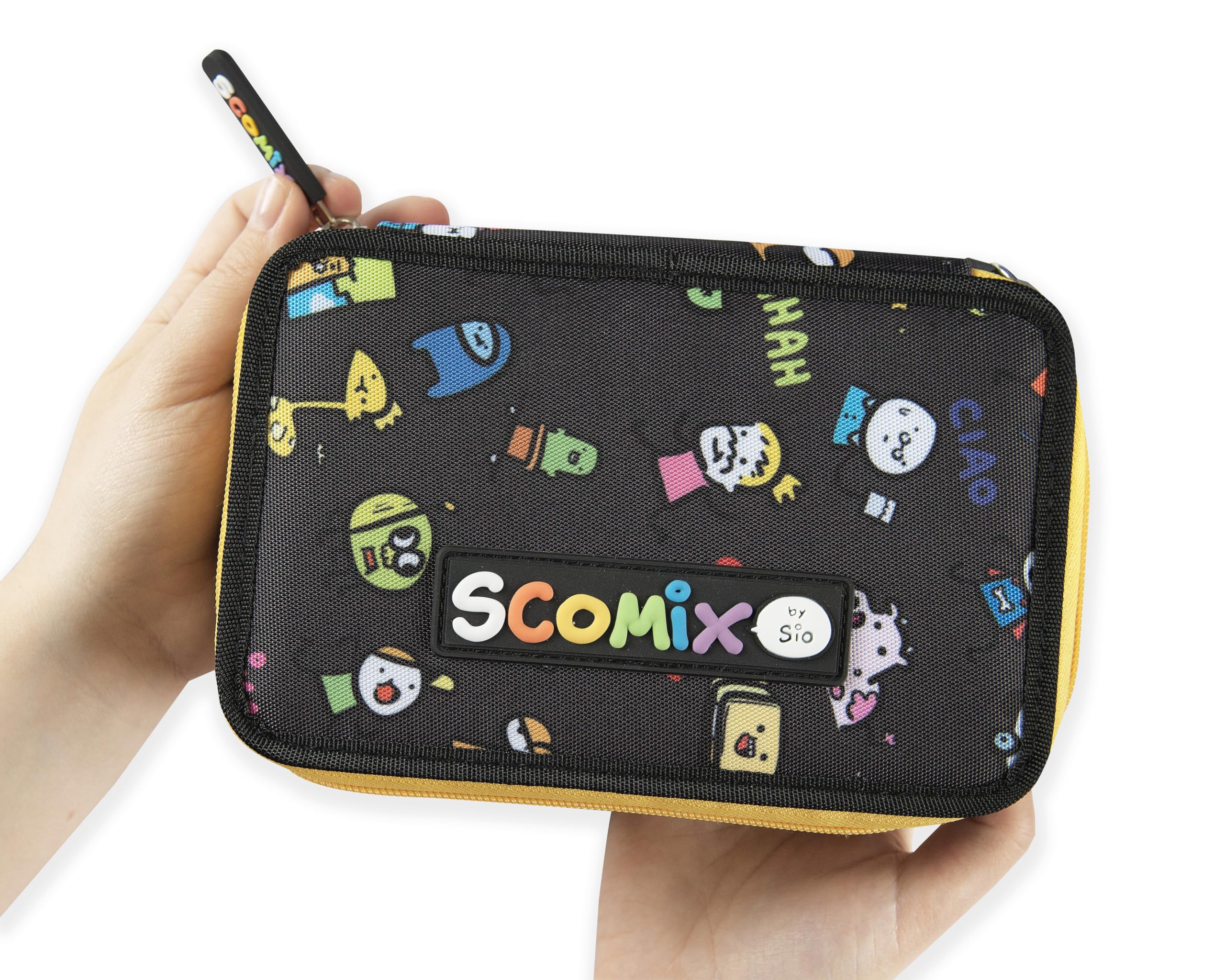 COMIX Scomix by Sio - Astuccio Scuola, Astuccio 3 Scomparti per Bambini e Bambine, con Set Cancelleria Completo, 5 Etichette Portanome e Pratiche Chiusure a Zip, 20x13Hx7 cm