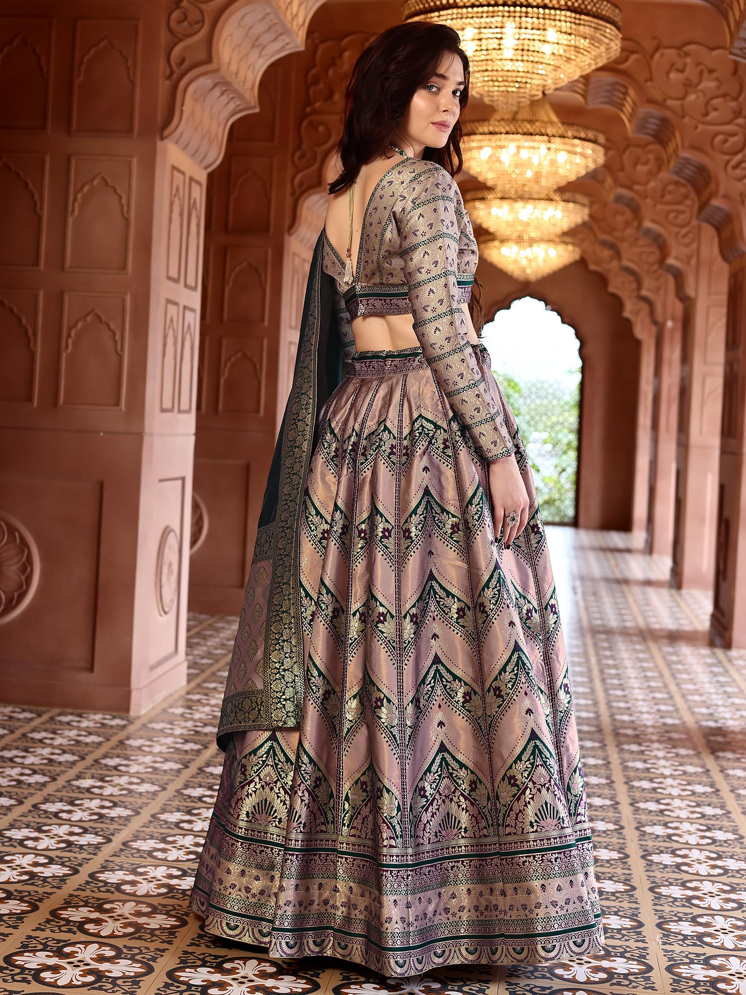 PURVAJA Lehenga damski zestaw Choli ze sztucznego jedwabiu