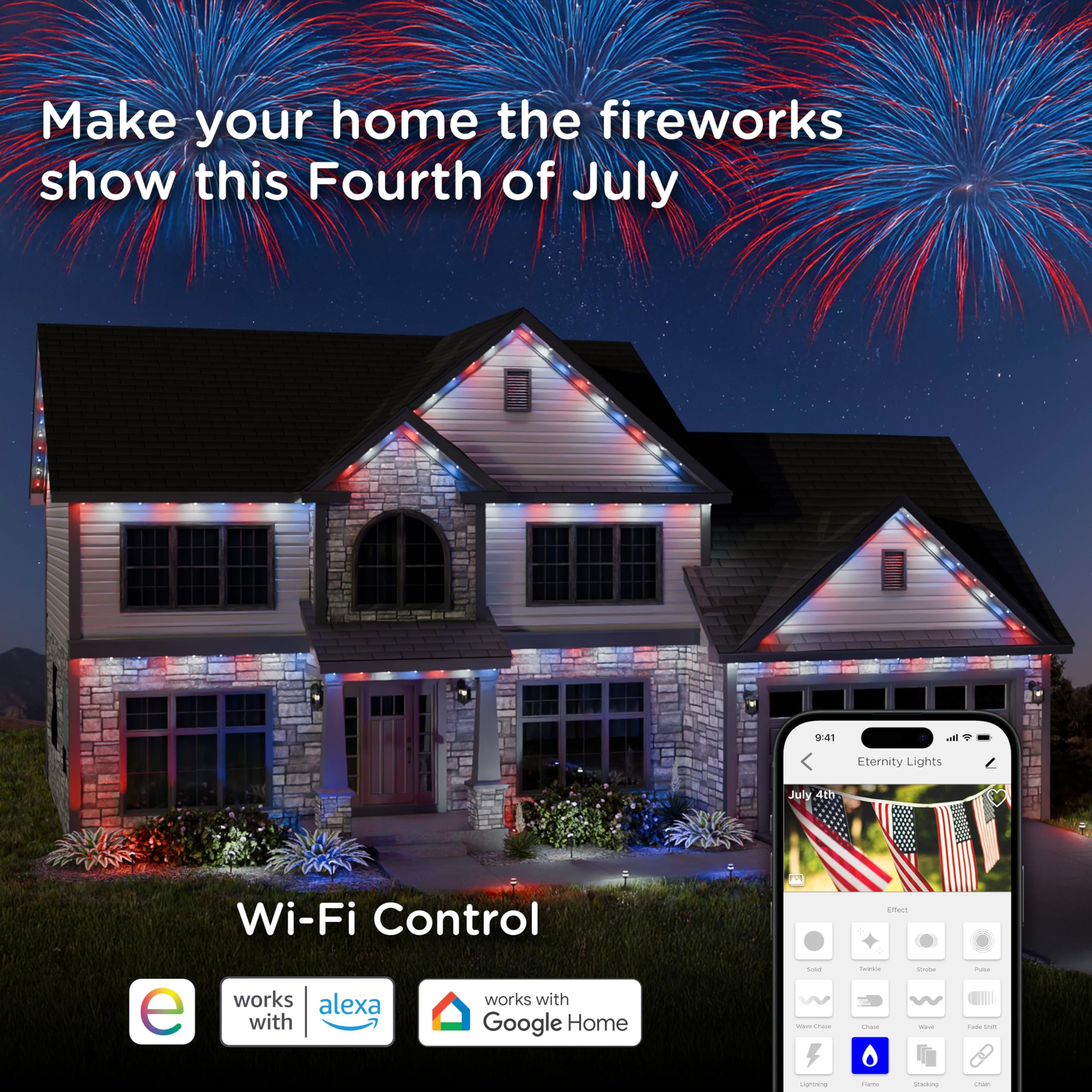 Enbrighten Eternity Permanent Outdoor Lights, 100ft with 72 RGBWIC LEDs, Smart Eave Lights, Endless Light Colors, Daily and Accent Lighting, IP67 Waterproof, Compatible with Alexa, Google Home, 82730