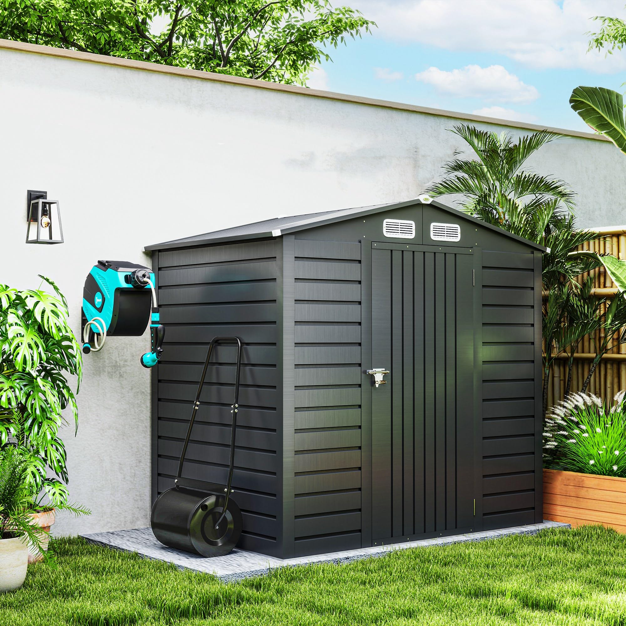 Outsunny Rasenwalze Stahl mit Griff 47x32x105 cm Schwarz