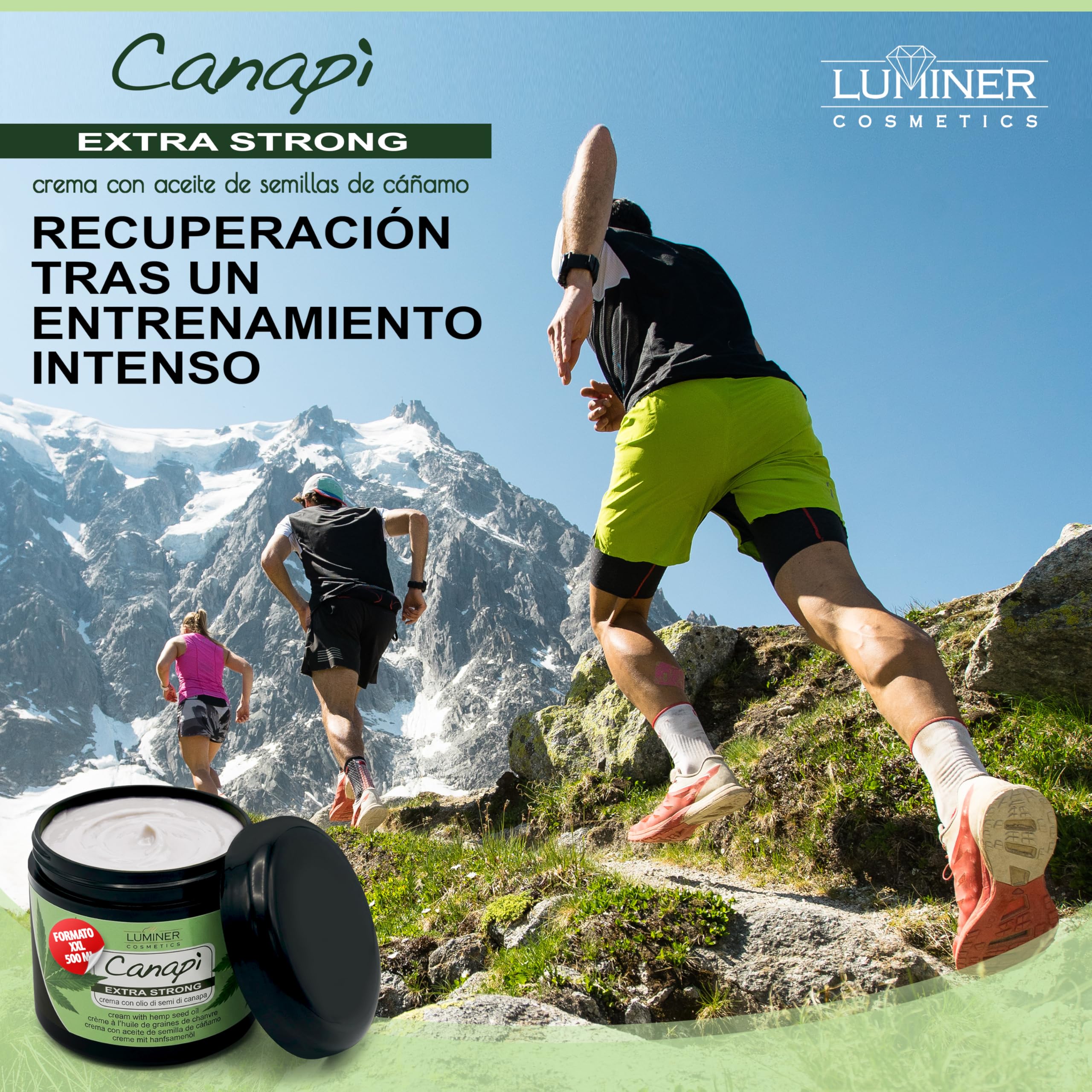 Luminer Crema de aceite de semillas de Cáñamo 500 ml – Gel de masaje con aceite de semillas de cáñamo, árnica y harpagofito – Rápida absorción