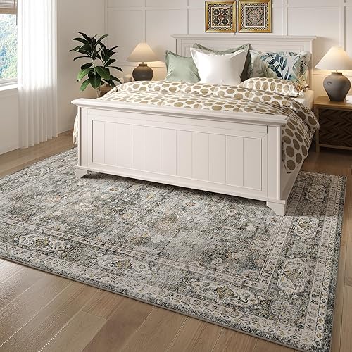 Miniatura 7 de Alfombra bohemia lavable de 8 x 10 pies, alfombra de área grande, antideslizante, no desprende pelusa, alfombra vintage de lana sintética para sala